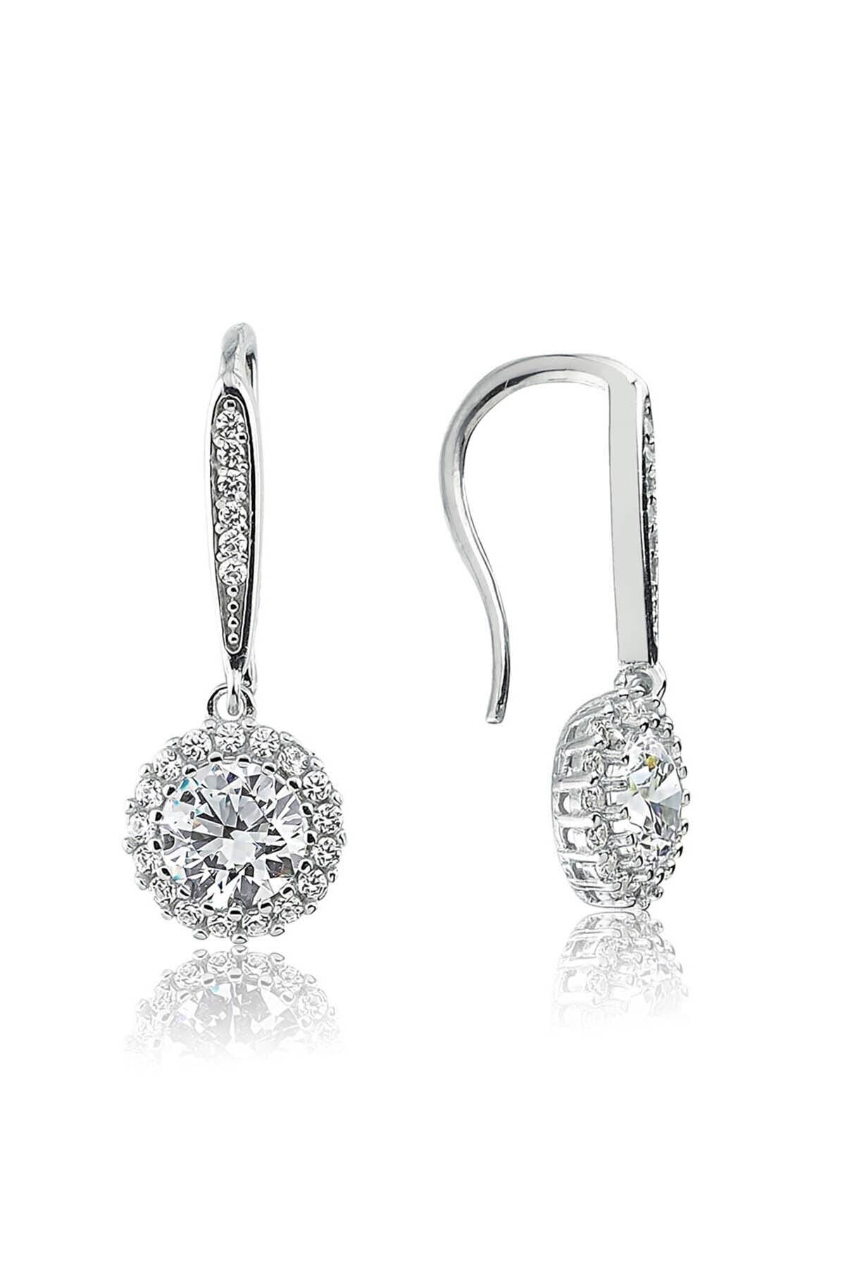 Valori Jewels Çiçek, 2 Karat Zirkon Taşlı, Gümüş Sallantılı Kanca Küpe
