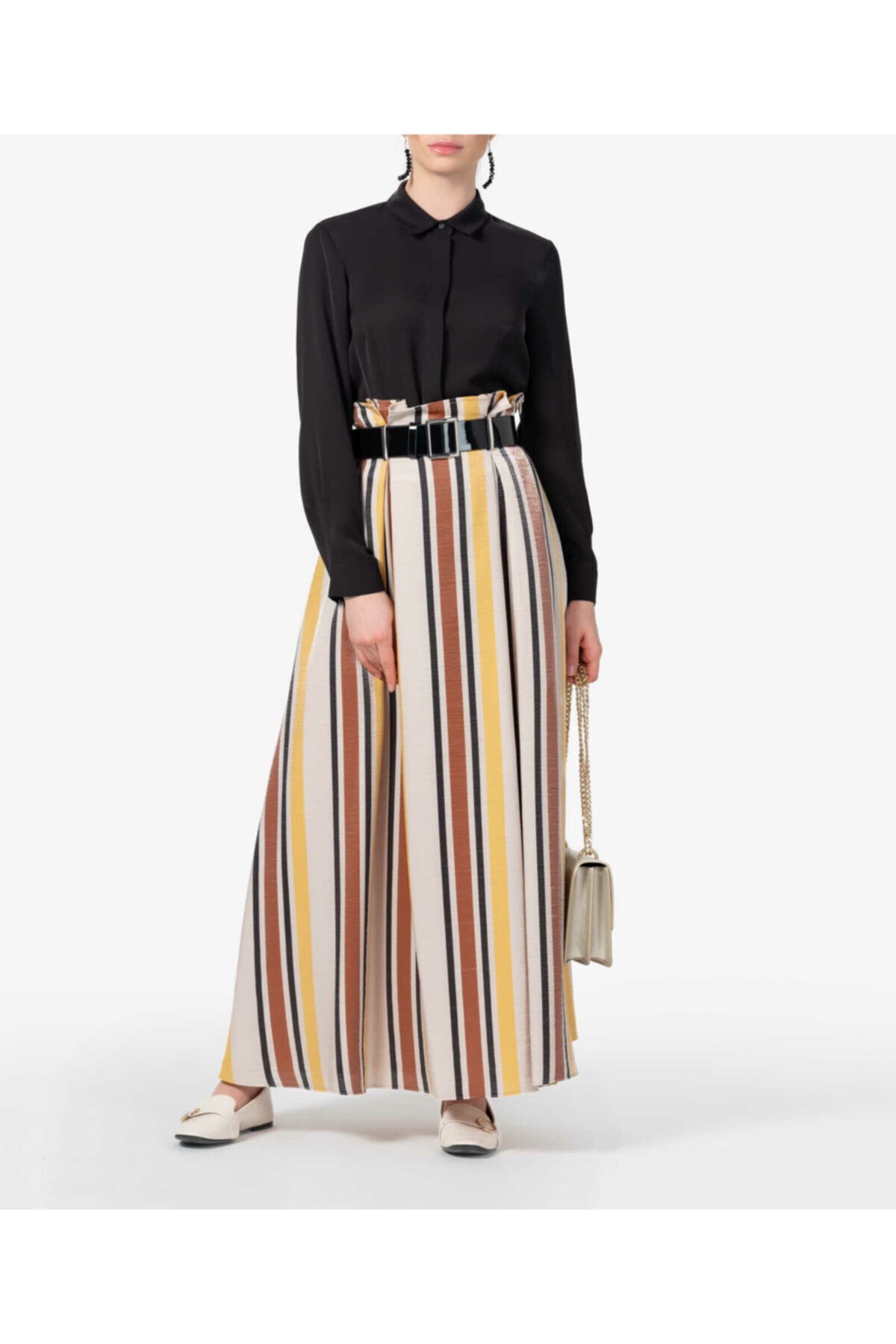 Aker Kadın Kahverengi Çizgili Uzun Etek