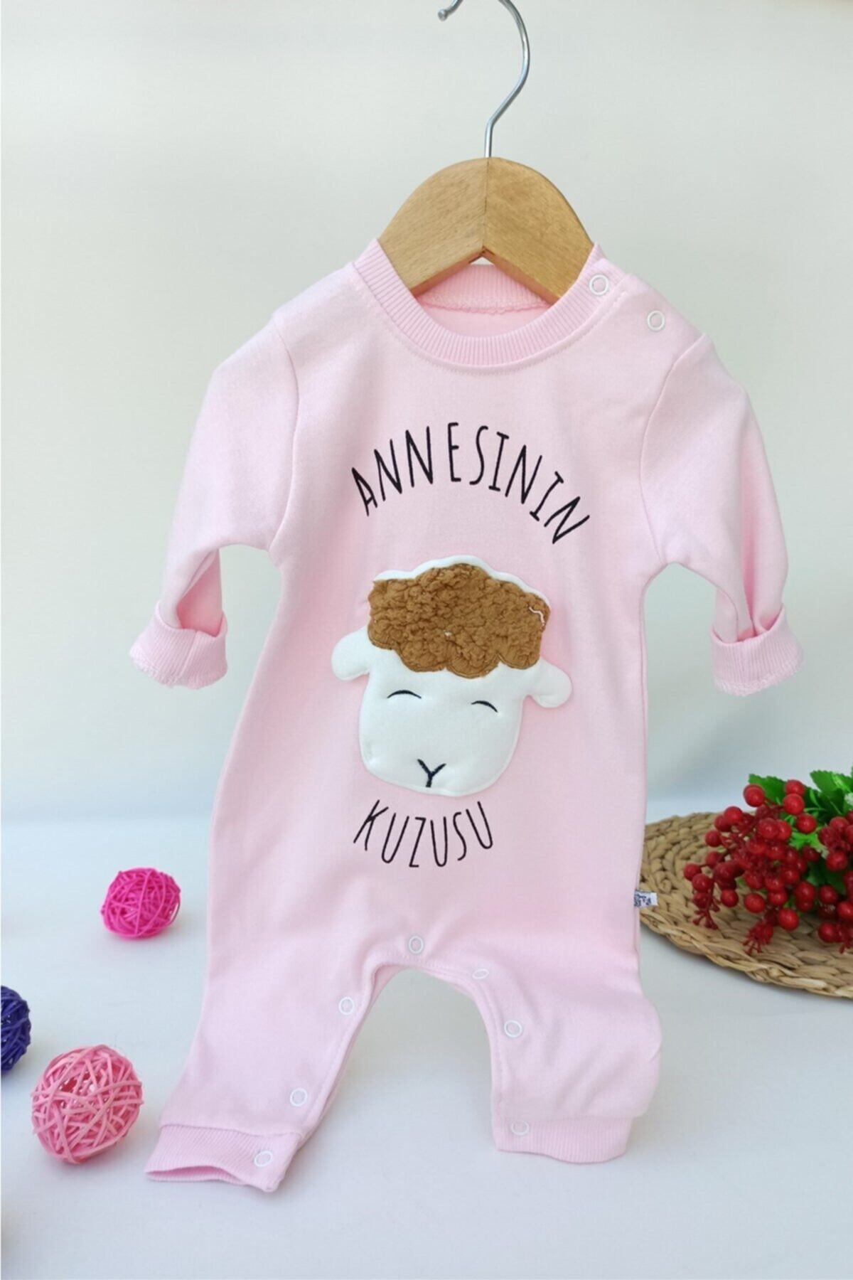 ALİSS Unisex Bebek Pembe Annesinin Kuzusu Yazılı Tulum