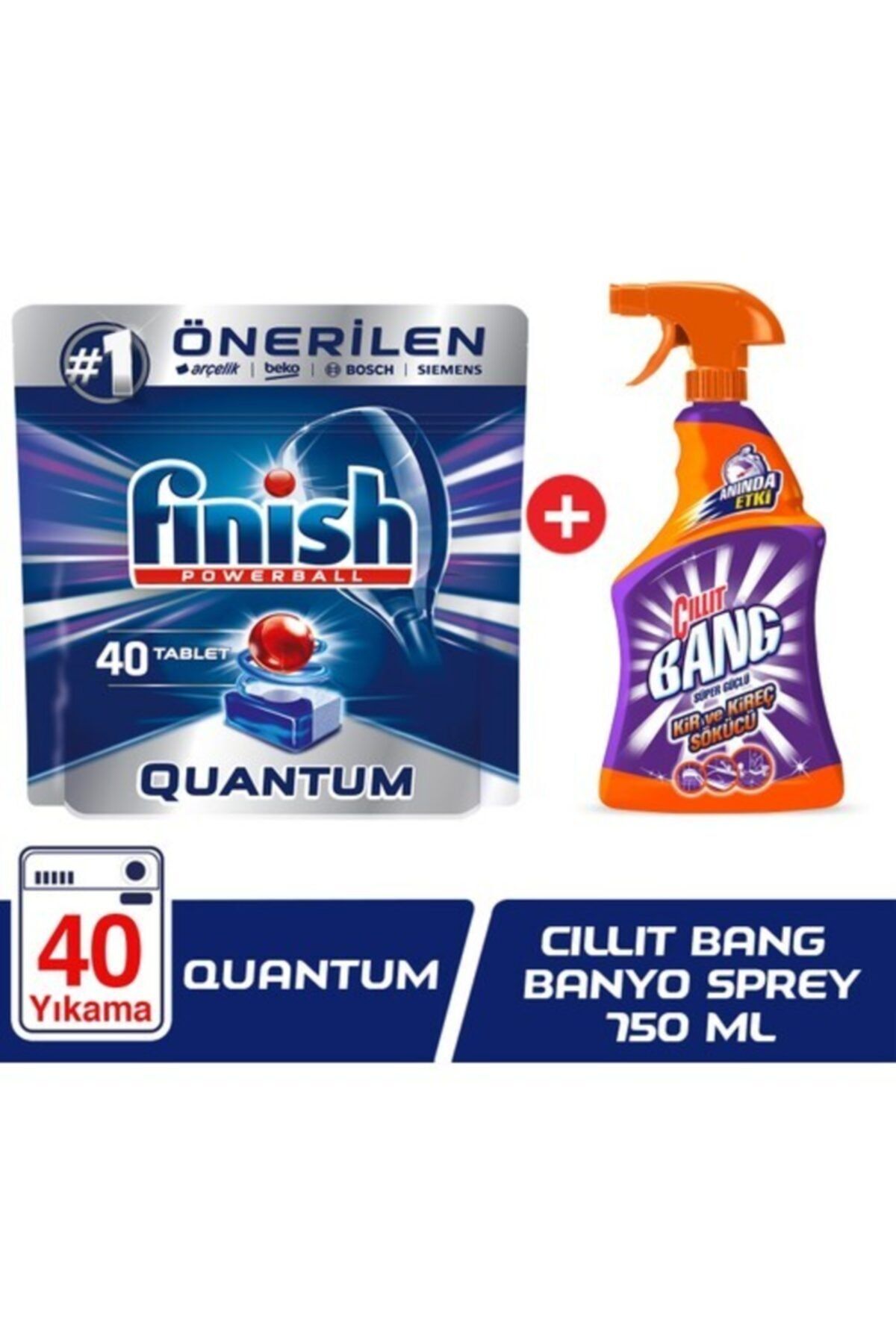 Finish Quantum 40 Tablet Bulaşık Makinesi Deterjanı + Cillit Bang Banyo Sprey 750 Ml