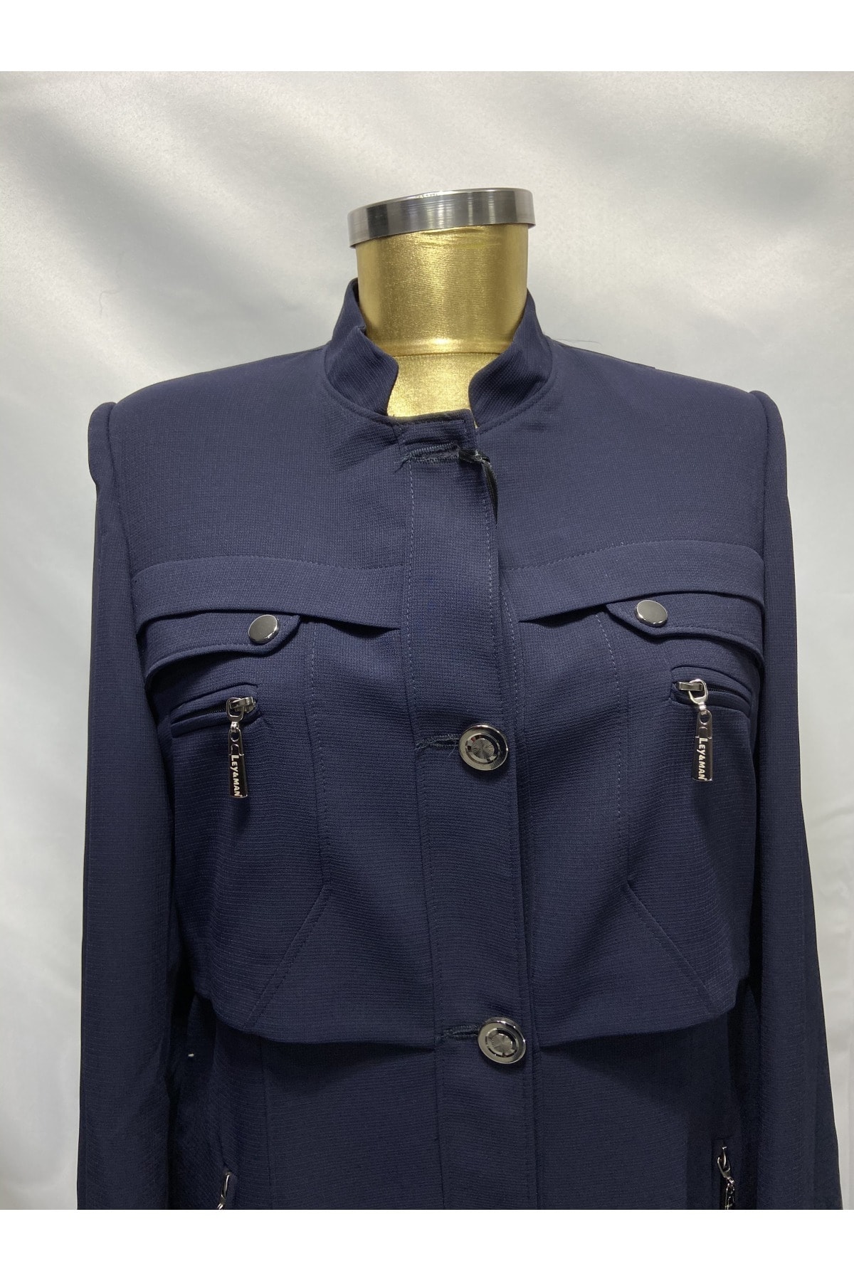 DYG Kadın Lacivert Gögüs Cebi Modelli Pardesü