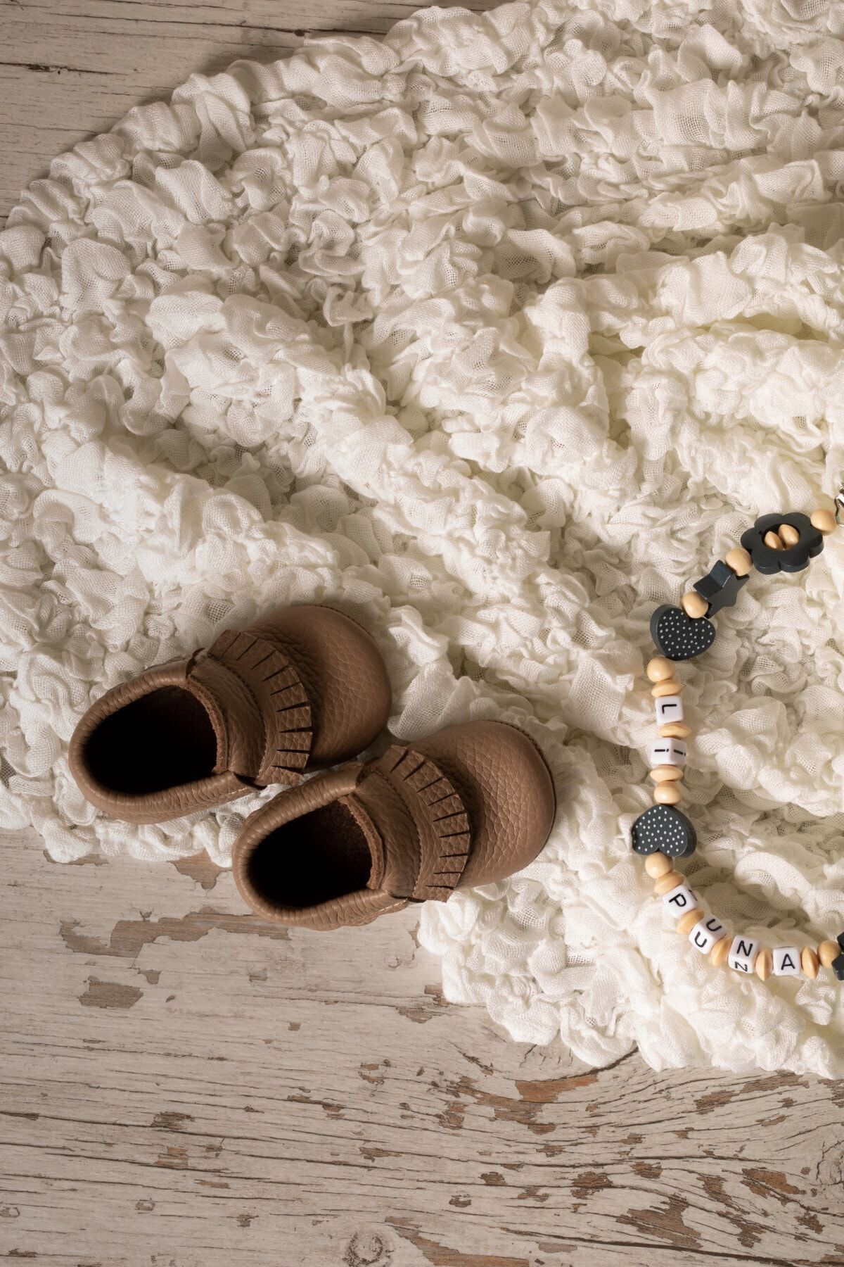Li Puna Unisex Bebek Kahverengi Dani Serisi Hakiki Deri İlk Adım Ayakkabısı