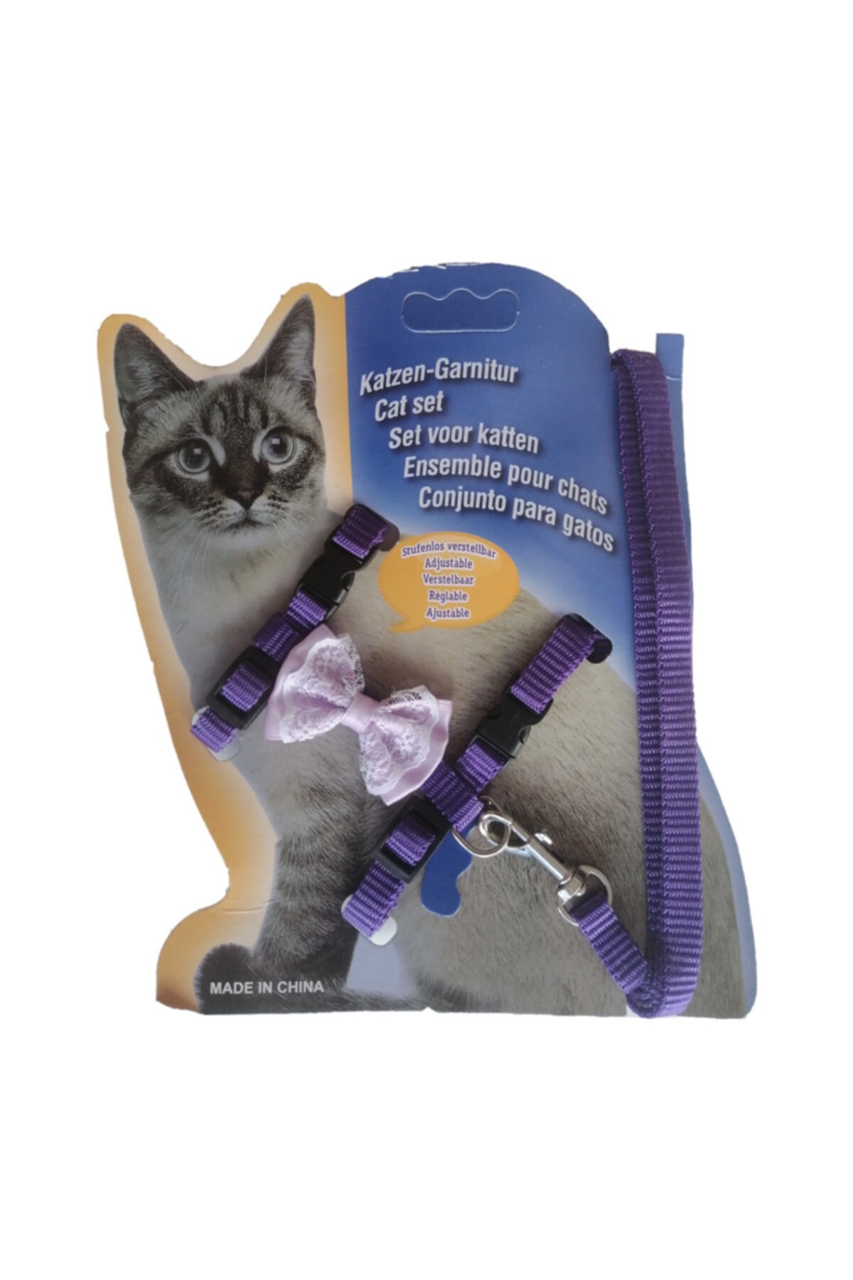 EvimShopping Atlantik Papyonlu Mor Kedi Göğüs Bel Tasması 20*32 Cm