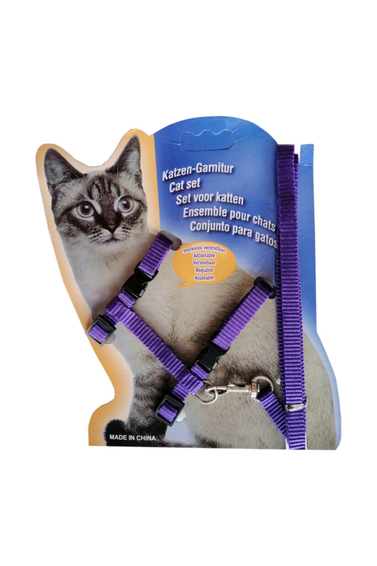 ATLANTİK Kedi Göğüs Bel Tasma Takımı Medium Mor 20*32-120 Cm