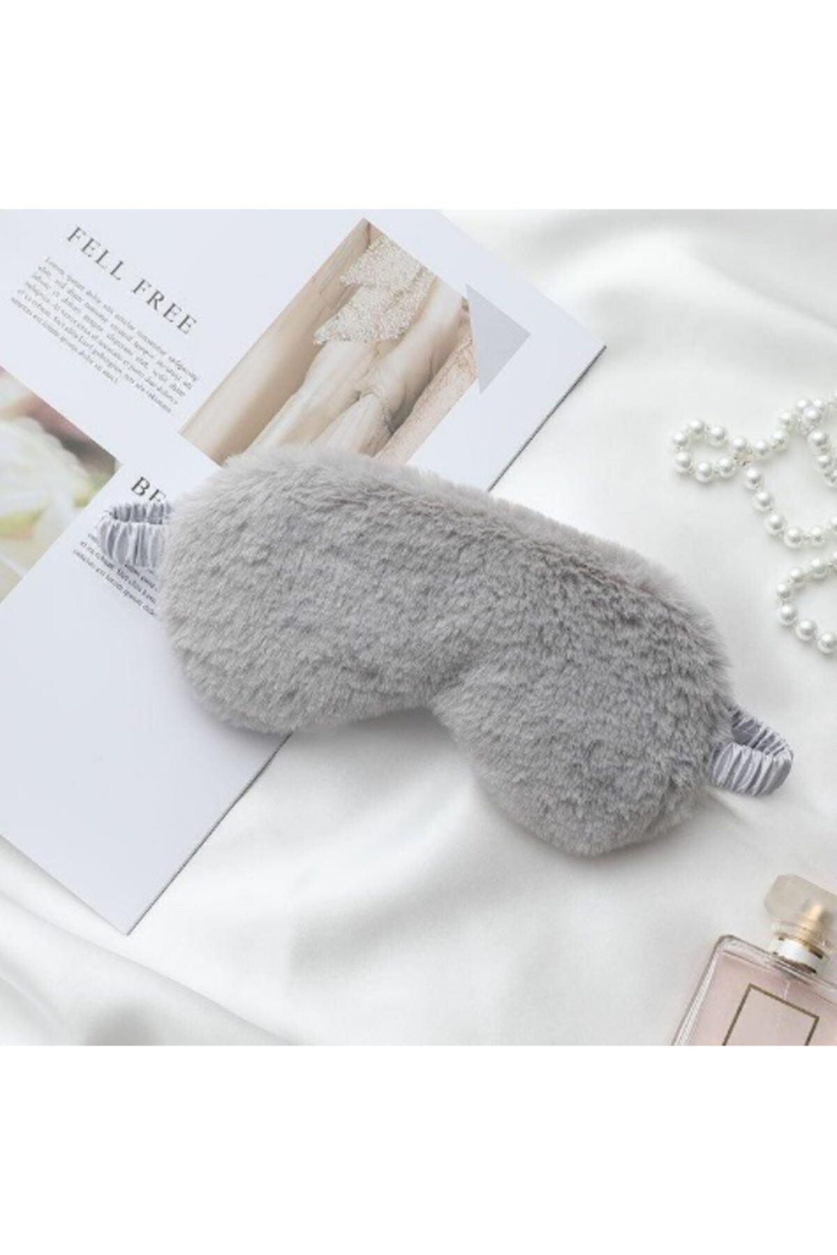 NETAVANTAJ Unisex Gri Yumuşacık Sade Peluş Uyku Göz Bandı