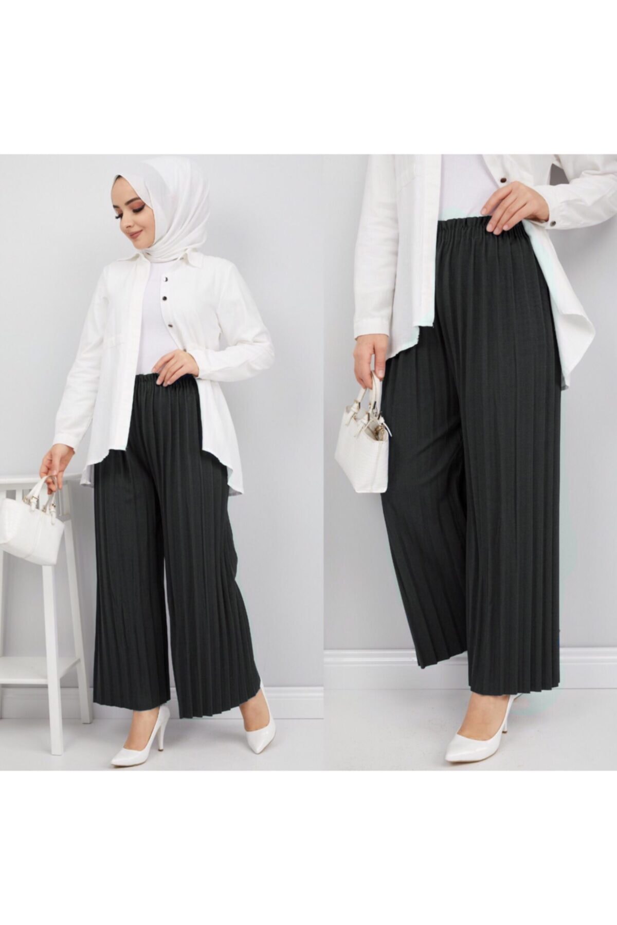 uczmoda Siyah Piliseli Pantalon