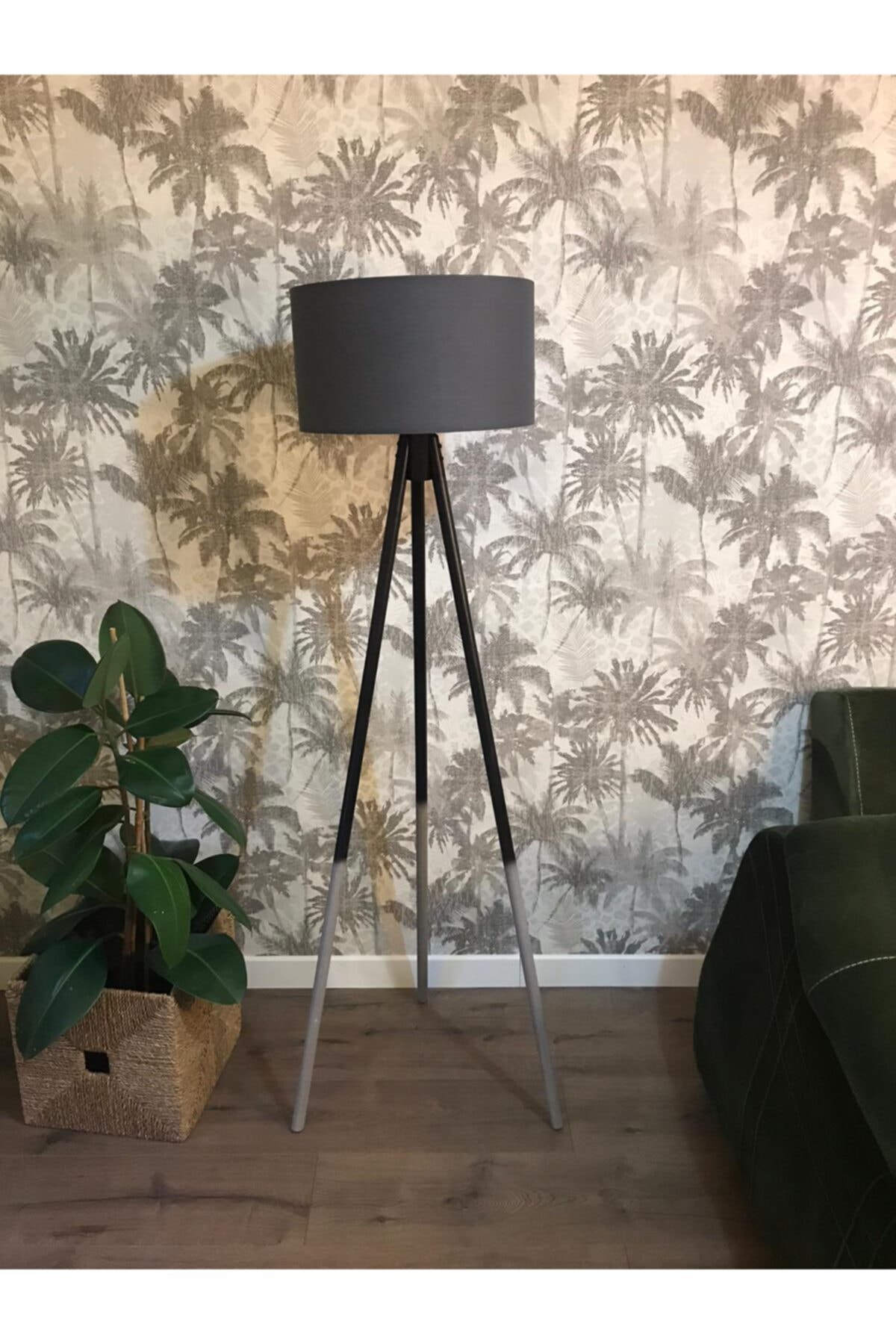 Homedit Tripod Çift Renk Lambader - Gri-siyah Ayak Lambader Antrasit Başlık