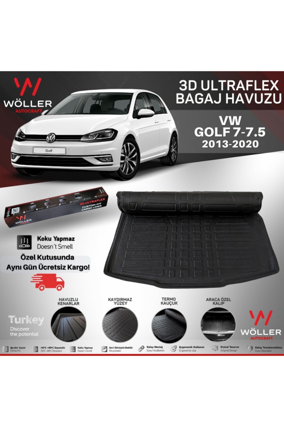 wöller Volkswagen Golf 7.5 7 Uyumlu Bagaj Havuzu 2012 2020 3d Ultraflex Esnek