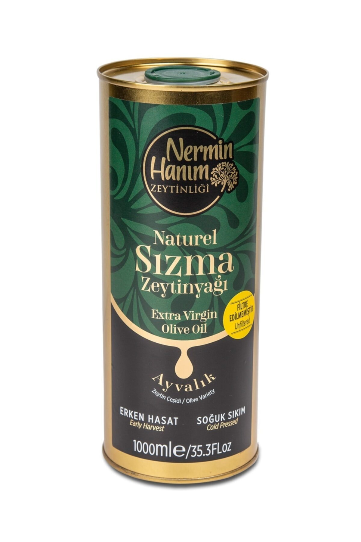 Nermin Hanım Zeytinliği Filtresiz Erken Hasat Soğuk Sızma Zeytinyağı (1lt)