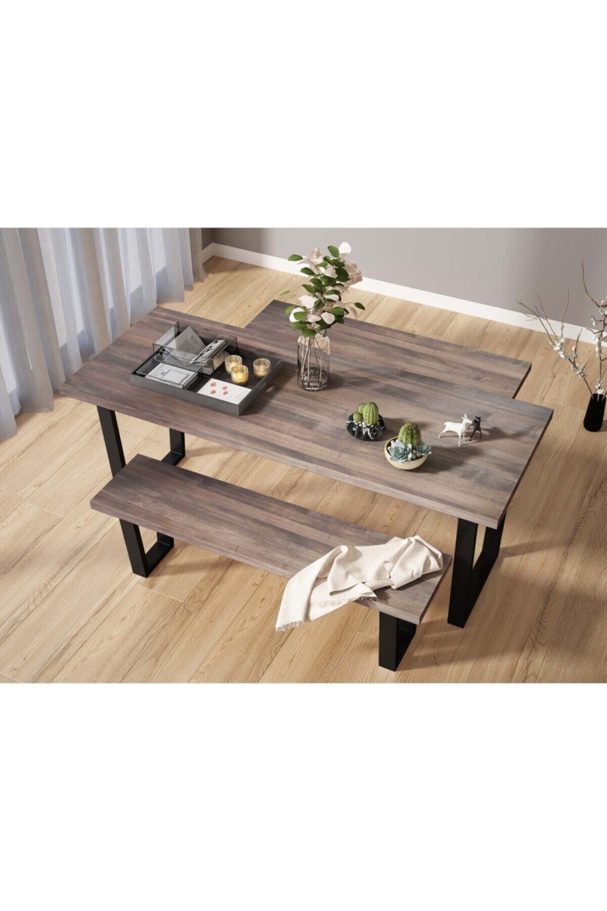 Woodesk Ayaz Masif Venge Renk 140x80 Çift Banklı Masa Takımı