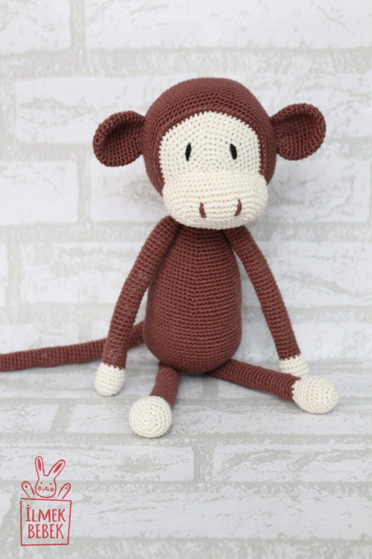İlmek Bebek Amigurumi El Örgüsü Oyuncak Maymun Kahve