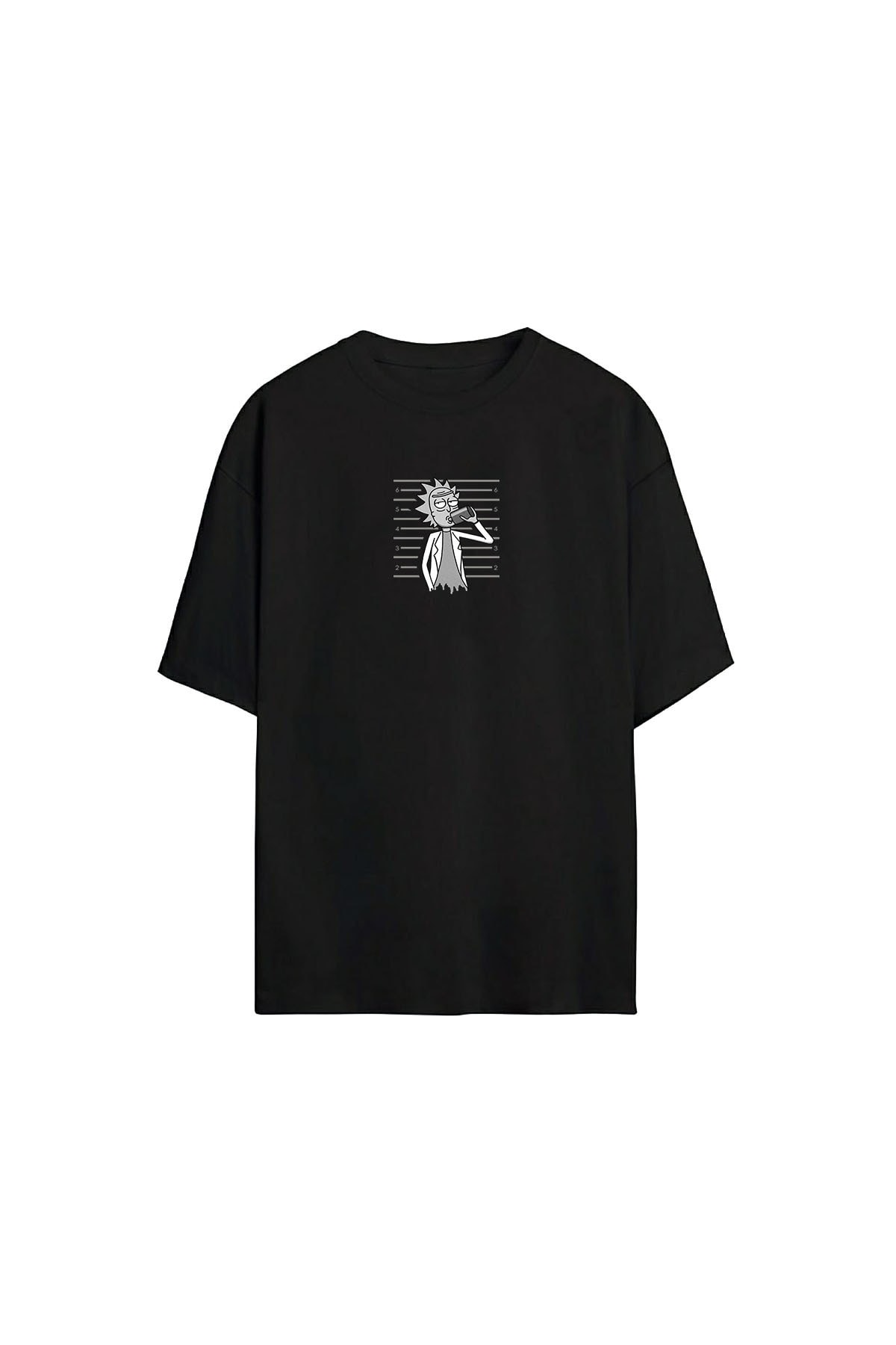 THEWERT Unisex Rick And Morty Baskılı Siyah Oversize Tshirt