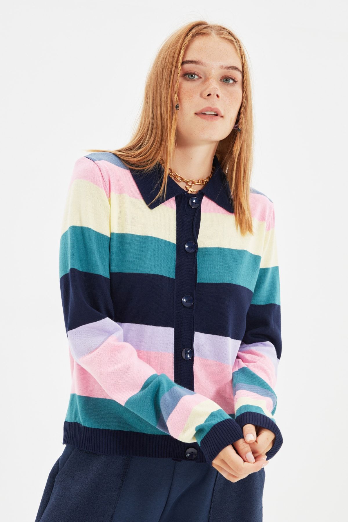 TRENDYOLMİLLA Lacivert Polo Yaka Triko Hırka TWOAW22HI0651