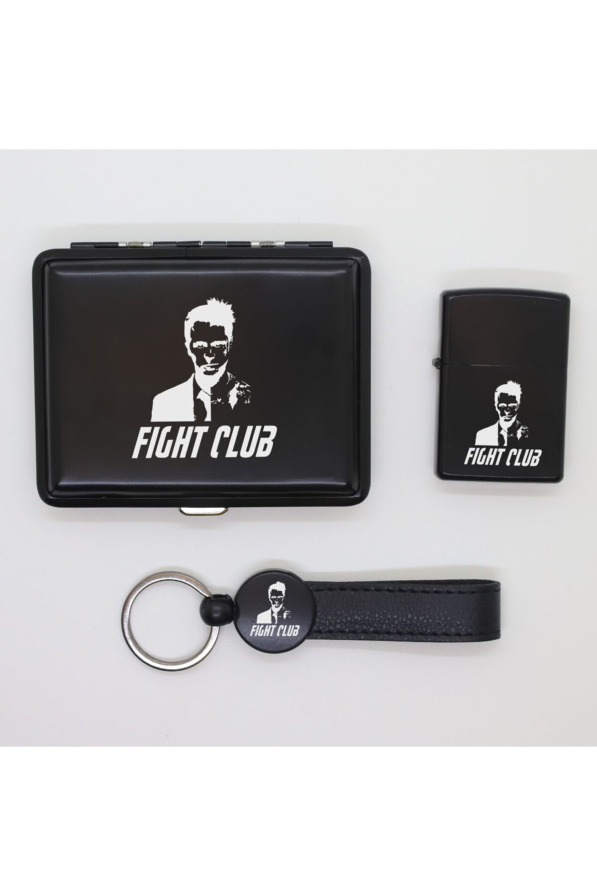 ELALAZER Fight Club Metal Tabaka, Zippo Çakmak Ve Anahtarlık Seti