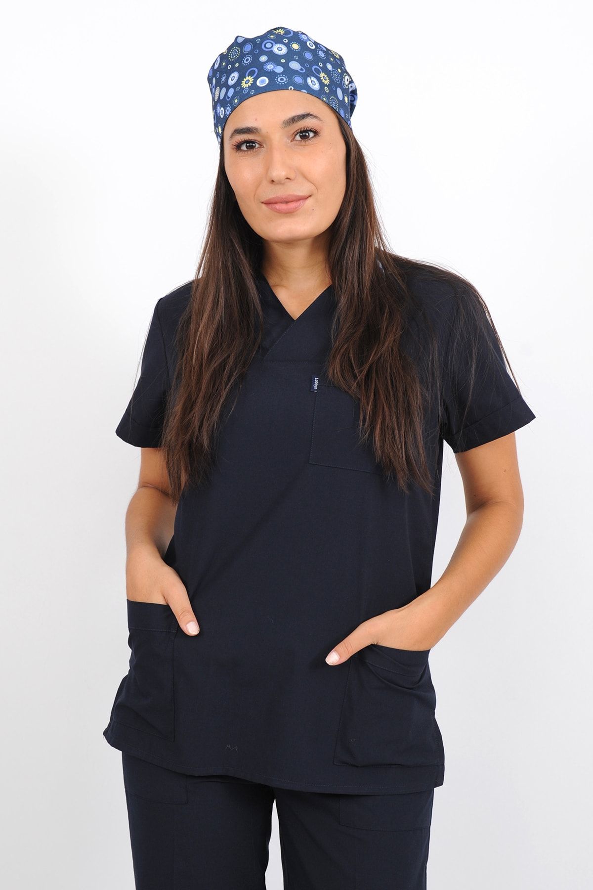 Lobby Uniform 103 Lacivert Terrycoton Takım V Yaka Hemşire Önlüğü