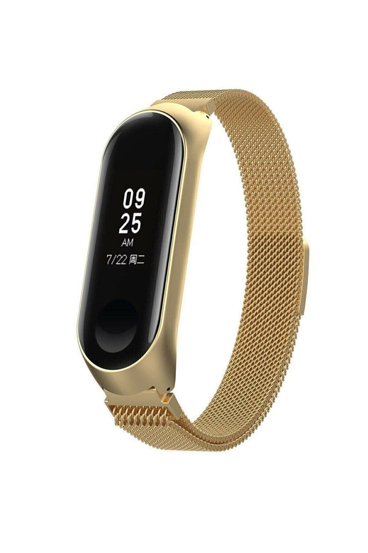 Aksesuar Fırsatı Xiaomi Mi Band 3/4 Uyumlu Yüksek Kalite Metal Hasır Kordon Kayış - Gold