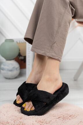 Moda Frato Modafrato Byz33 Çapraz Kadın Ev Terliği Kışlık Yünlü Terlik
