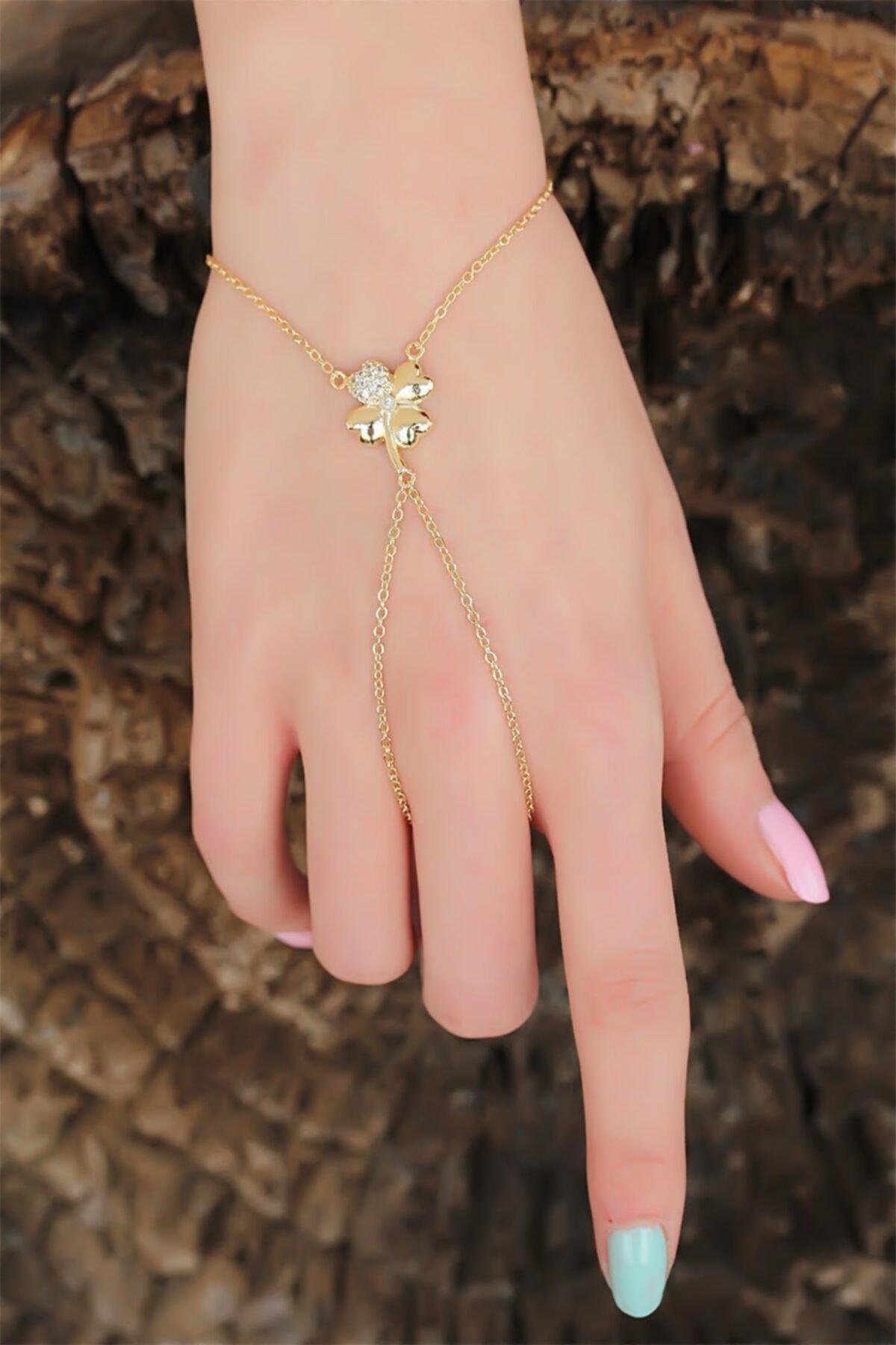 Trade Jam Gold Renk Zirkon Taşlı Yoncalı Şahmeran Bileklik