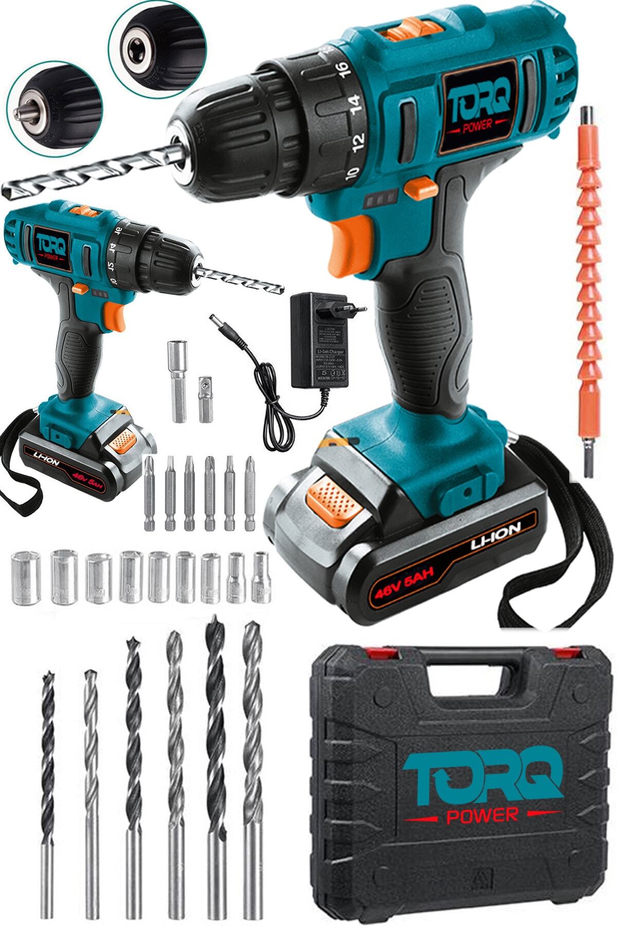 TORQ POWER New Plus Series 46v 5ah Super Lı-ıon Batarya Vidalama Matkap Set