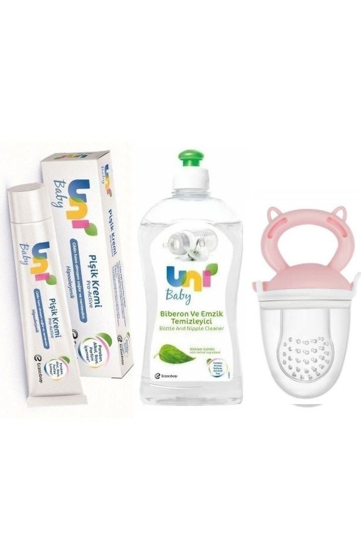 Uni Baby Süt Kalıntılarına Karşı Temizleyici 500 Ml+Pişik Kremi 30 Ml+Meyve Süzgeci Pembe
