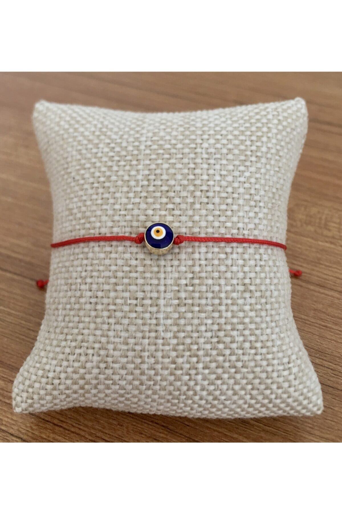 bygüneşaccessories Altın Kaplama Nazar Boncuklu Kırmızı Ip Şans Bilekliği