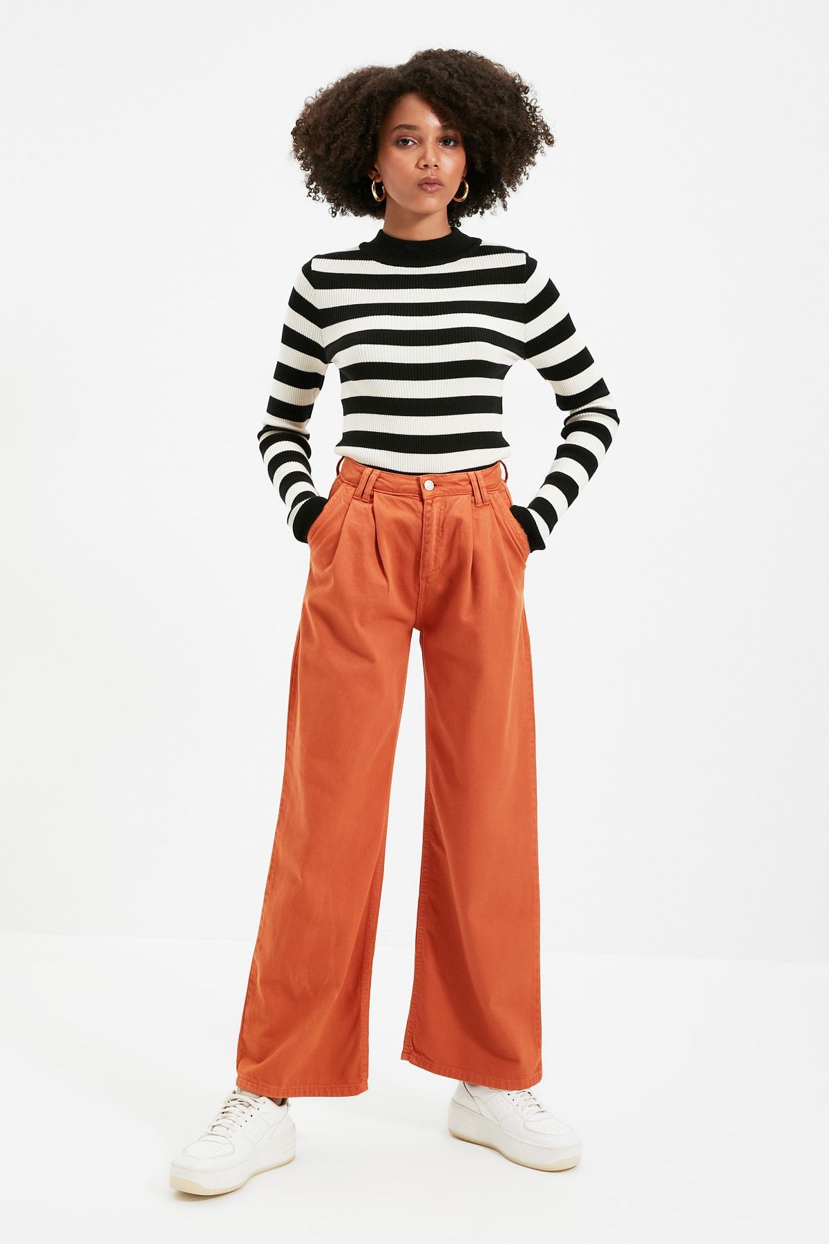 TRENDYOLMİLLA Kiremit Pileli Yüksek Bel 90's Wide Leg Jeans TWOAW22JE0703