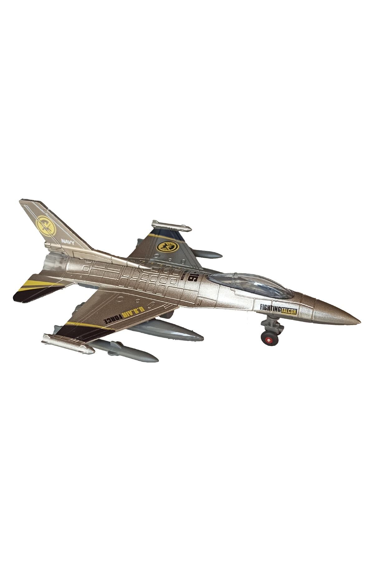 PopŞeker F-16 Metal Sesli Işıklı Çek Bırak Özellikli Metal Gümüş F-16 21cm