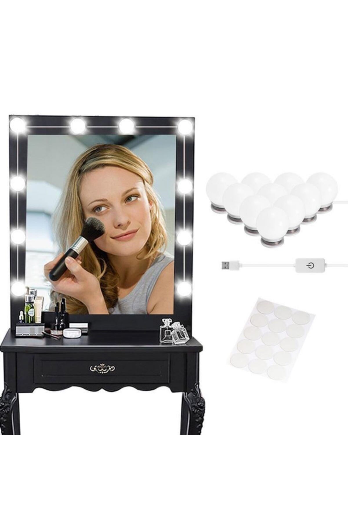 gemcshop Nostalji Hollywood Tarzı 10'lu Makyaj Masası Aynası Beyaz Led Işıklı Lamba Usb