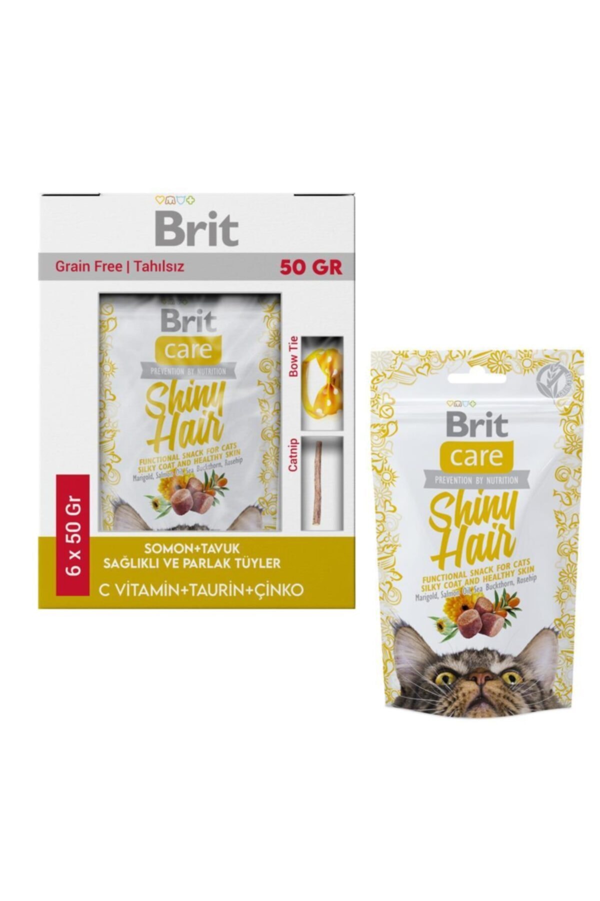 Brit Care Snack Shiny Hair Tüy Ve Deri Sağlığı Tahılsız Kedi Ödülü 6x50 Gr