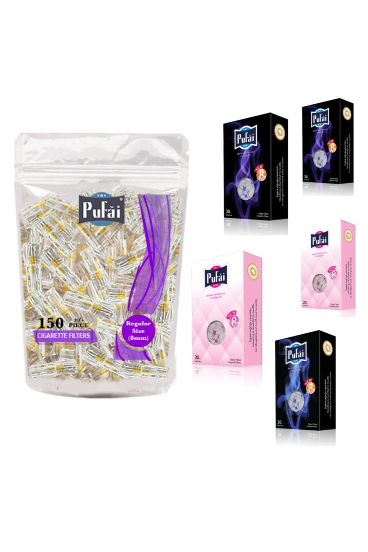 Pufai Sigara Filtresi Katran Süzen Normal Boy Ağızlık 8mm Uyumlu 280 Adet 1 Paket 5 Kutu