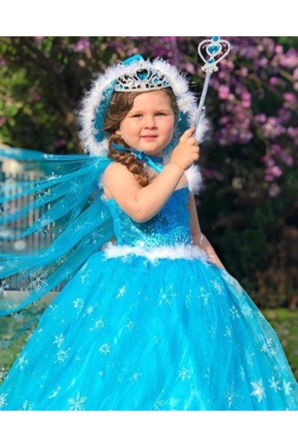 Kostümcü Teyze Askılı Elsa Kostüm Pelerinli