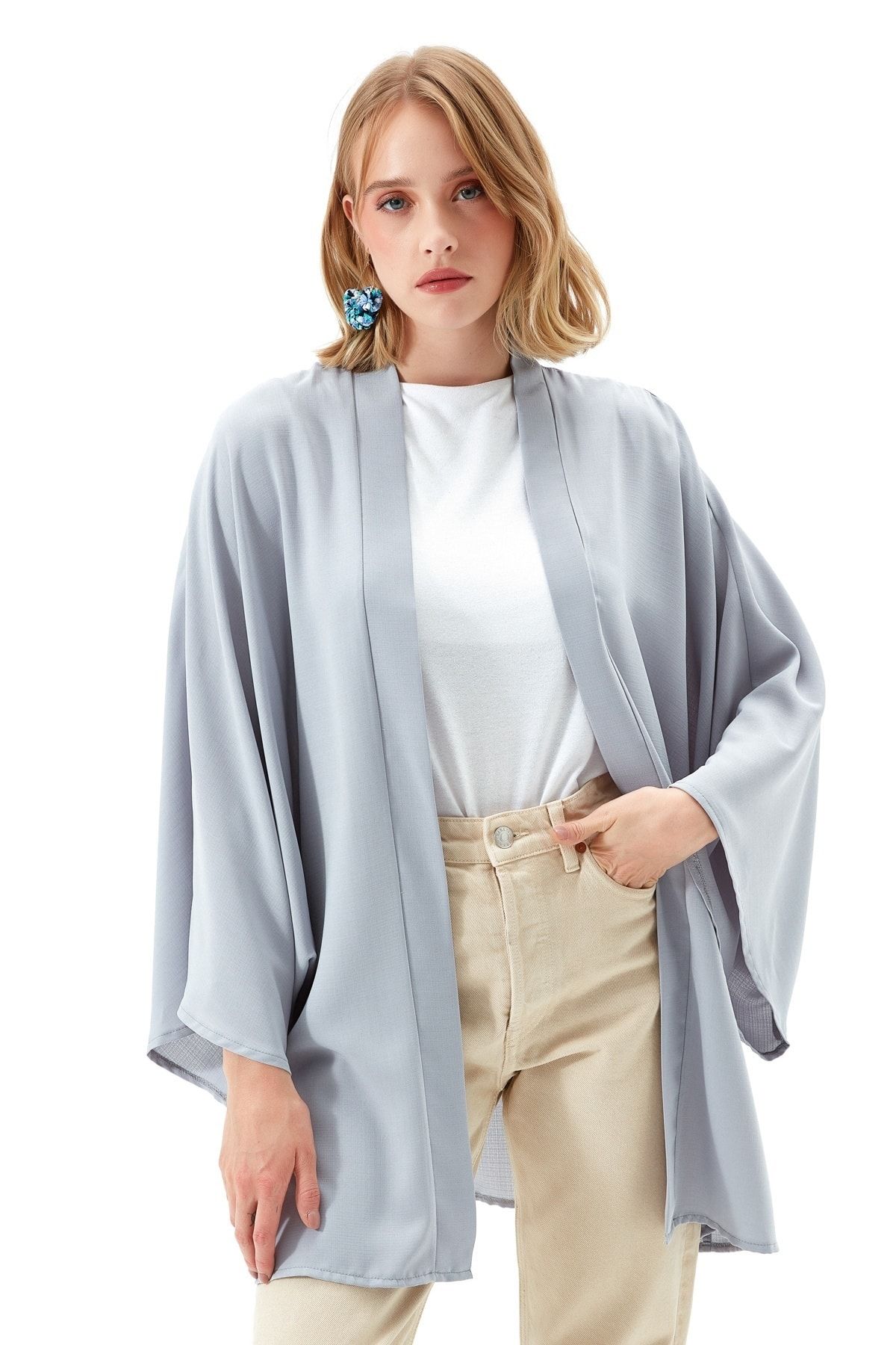 Muni Muni Rahat Kesim Kimono-50440-gri