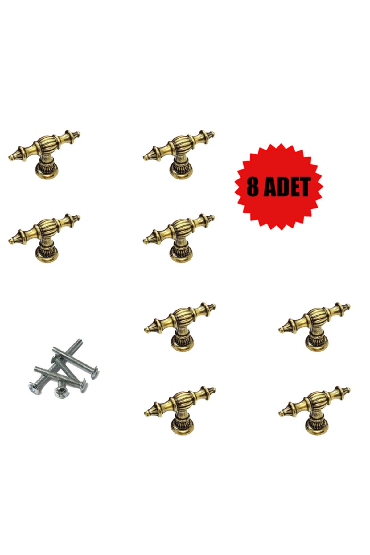 BEYAX Şehzade Tekli Düğme 8 Adet+vidaları Antik Sarı Mobilya Mutfak Banyo Çekmece Kulp & Tekli Düğme