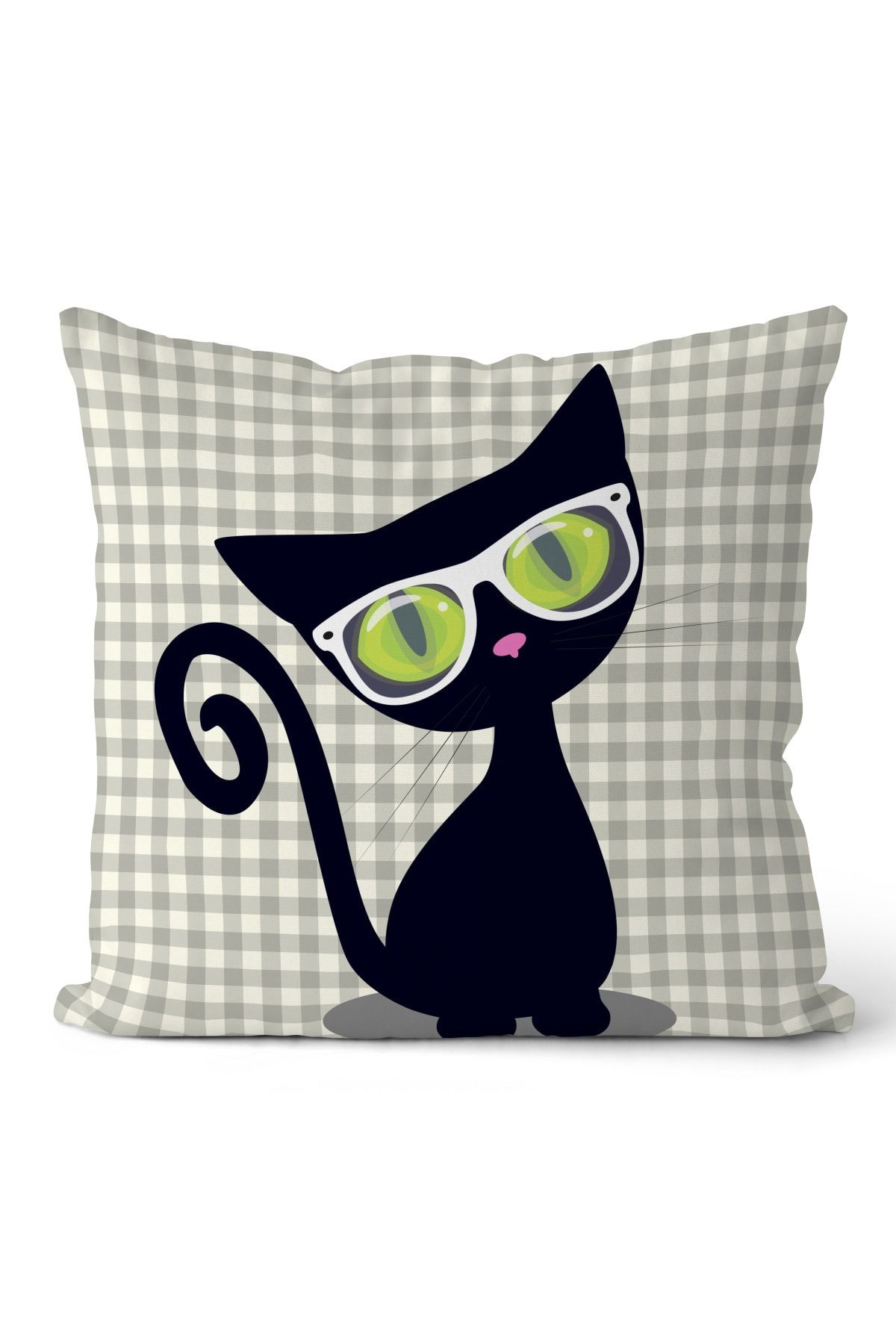 SHOWY BABY Gözlüklü Siyah Kedi Desenli Çocuk Odası Kırlent 43x43