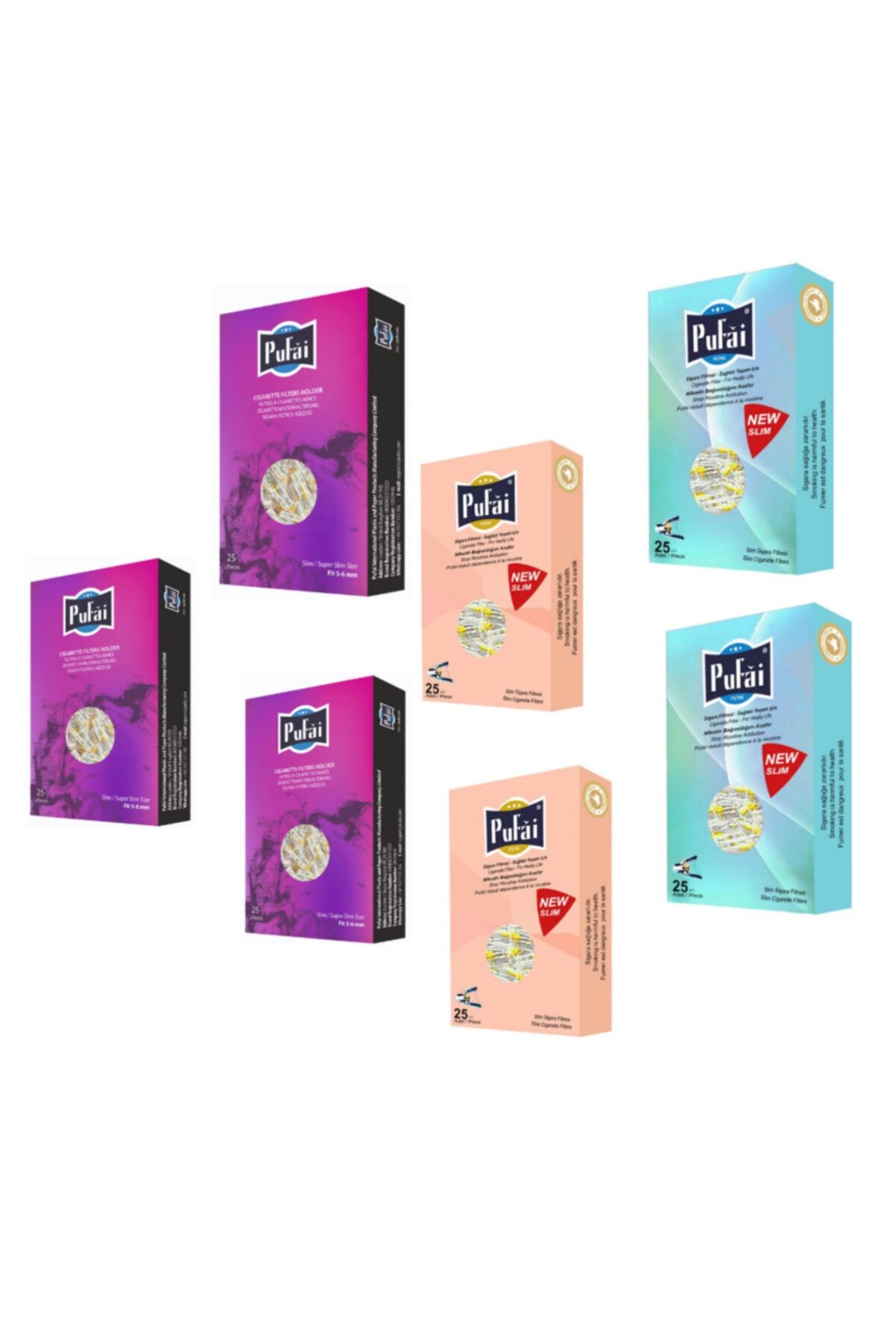 Pufai Süper Slim Sigara Filtresi 5 Mm 6 Mm Uyumlu Tar Süzer Ağızlık 175 Adet 7 Kutu