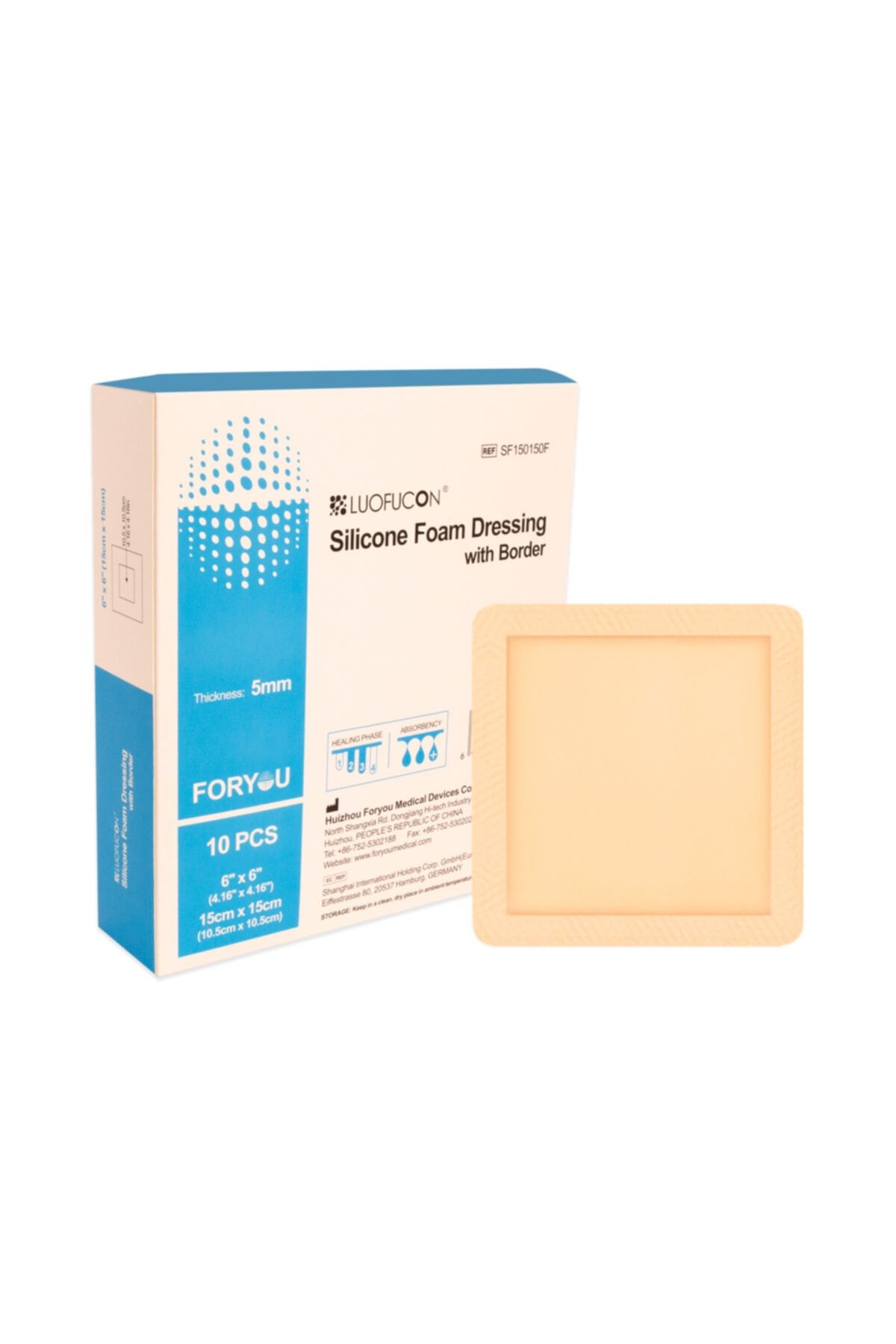 luofucon Silikon Jel Yapışkan Kenarlı Çok Katmanlı Köpük Yara Örtüsü 10x10cm