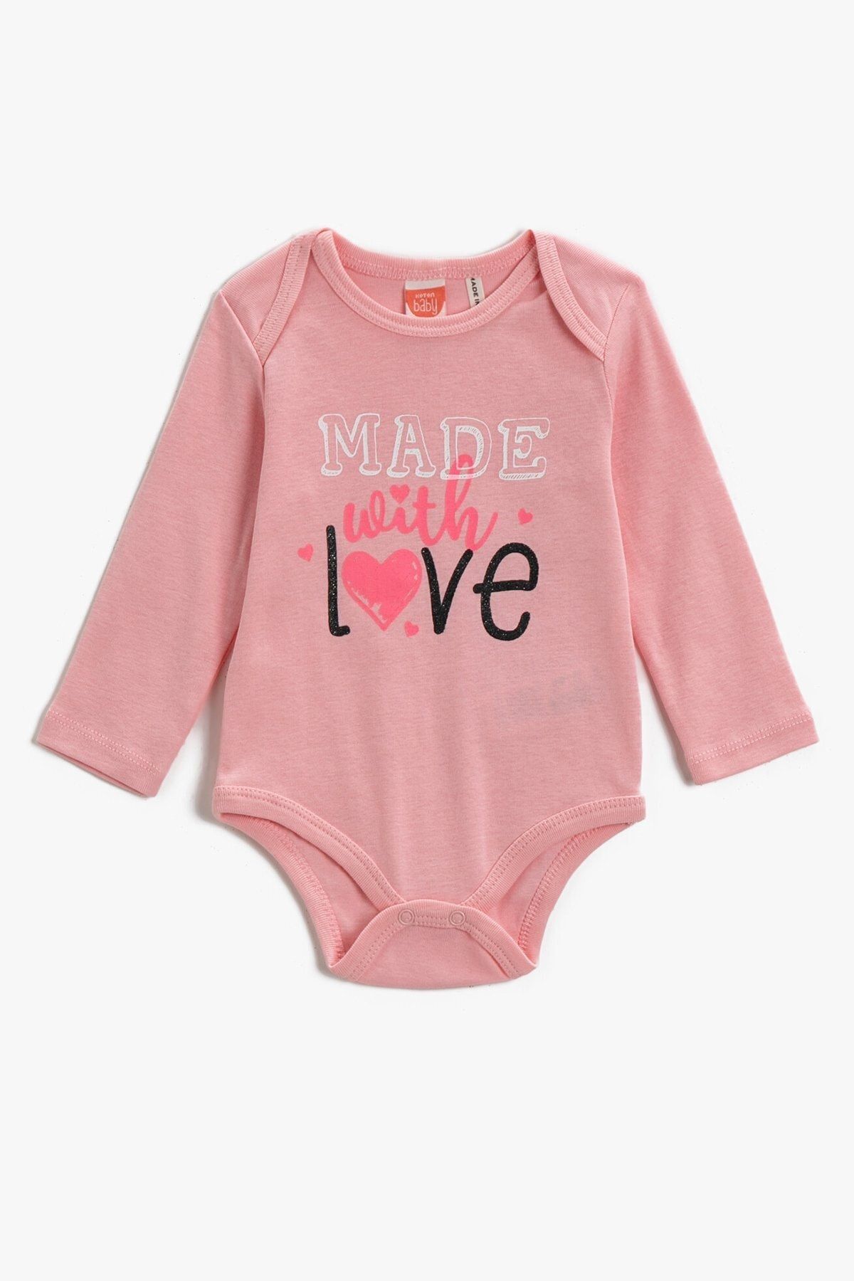 Koton Kız Bebek Baskılı Pamuklu Pembe Çıtçıtlı Badi 2kng11327ok