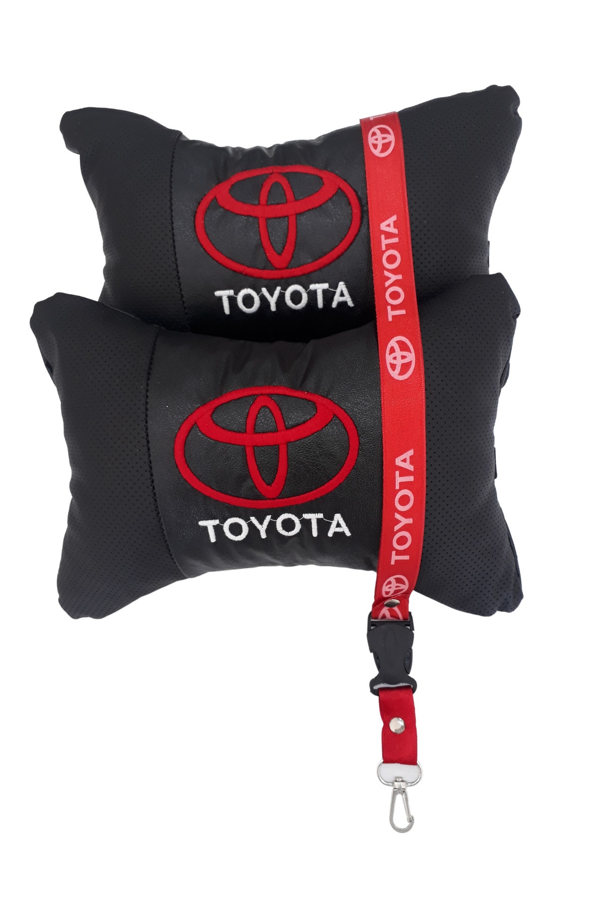 TUSBA MARKET Toyota 2'li Ortopedik & Nakışlı Lüks Araç Seyahat Deri Boyun Yastığı