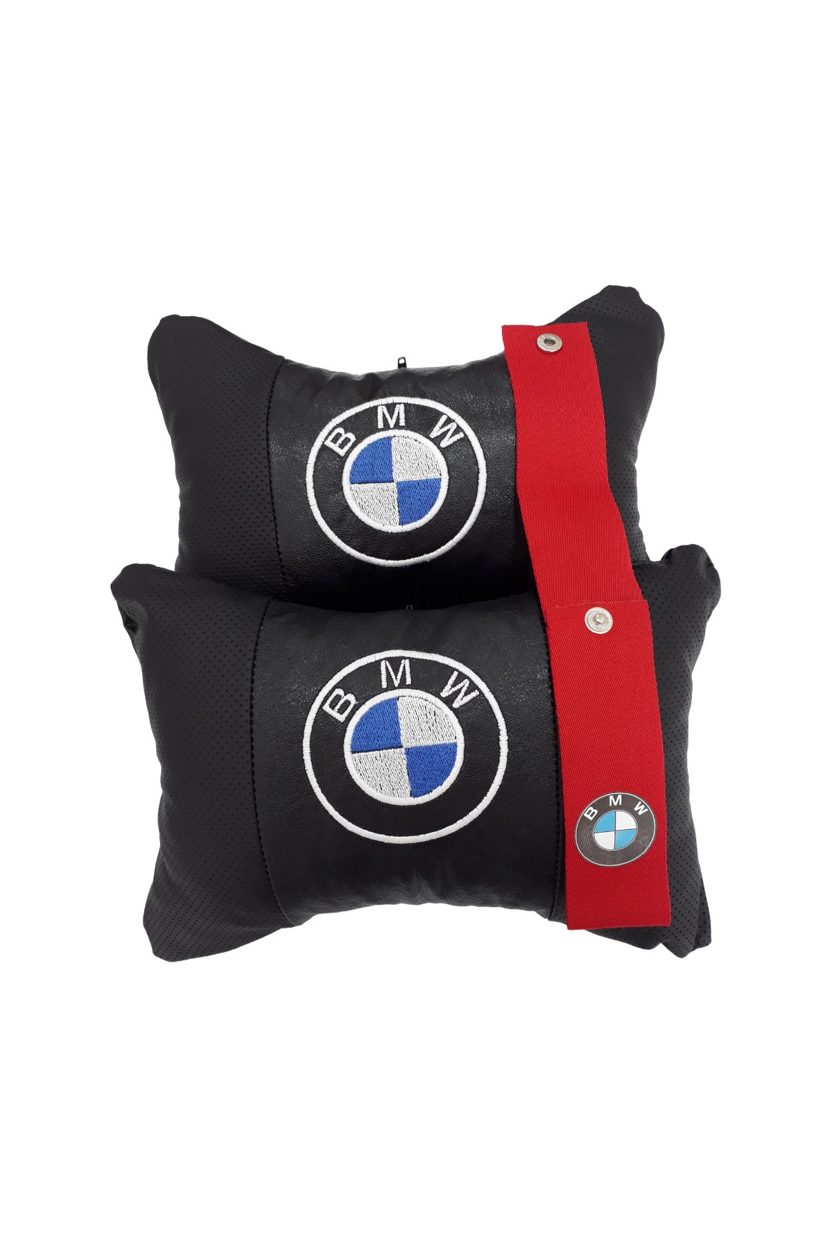 TUSBA MARKET Bmw 2'li Ortopedik & Nakışlı Lüks Araç Seyahat Deri Boyun Yastığı / Tampon Dili (çeki Ipi)