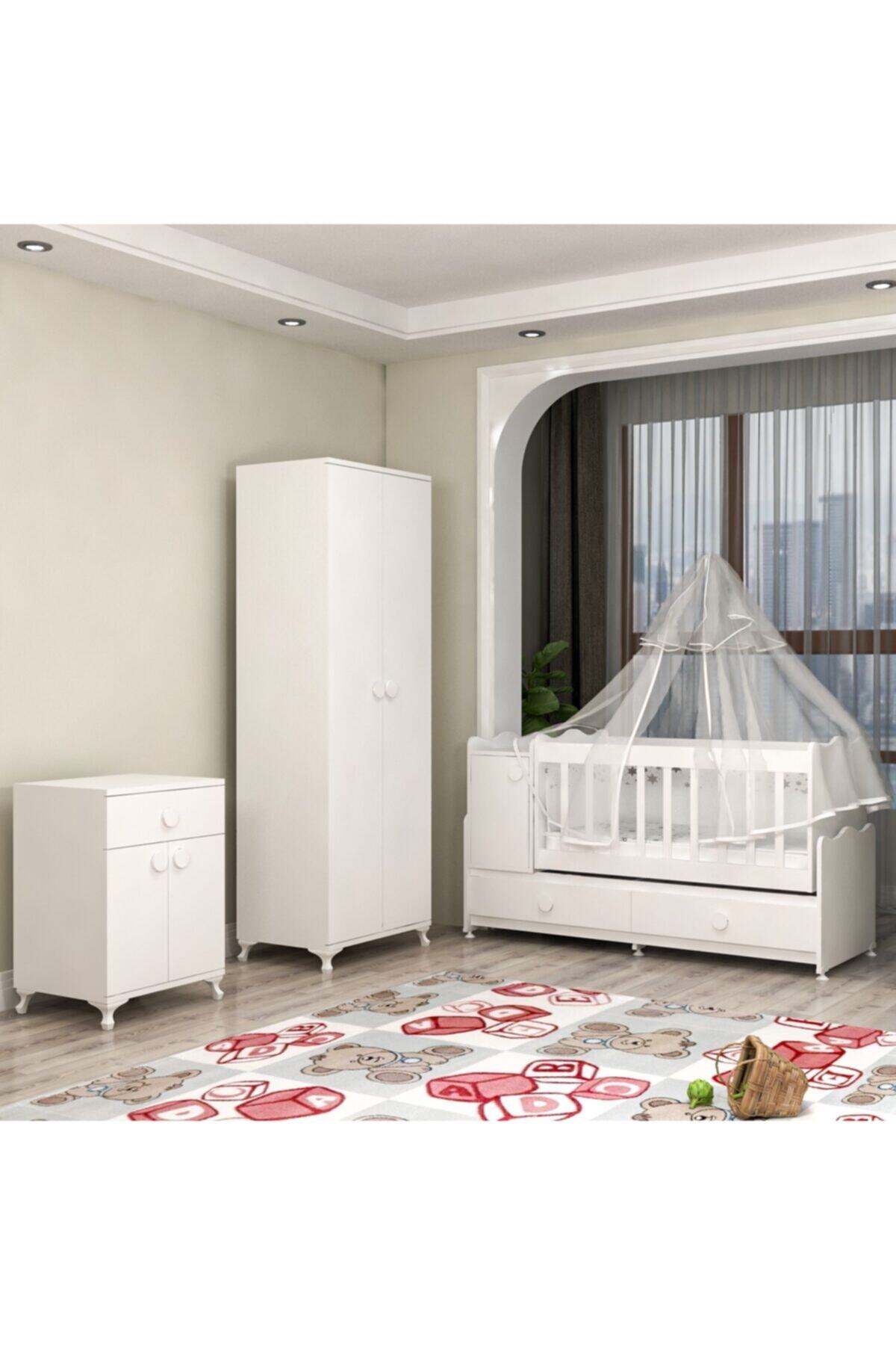 Garaj Home Pırlanta Yıldız 2 Kapaklı Bebek Odası Takımı Beyaz - Yatak Ve Uyku Seti Kombinli-beyaz Uyku Seti