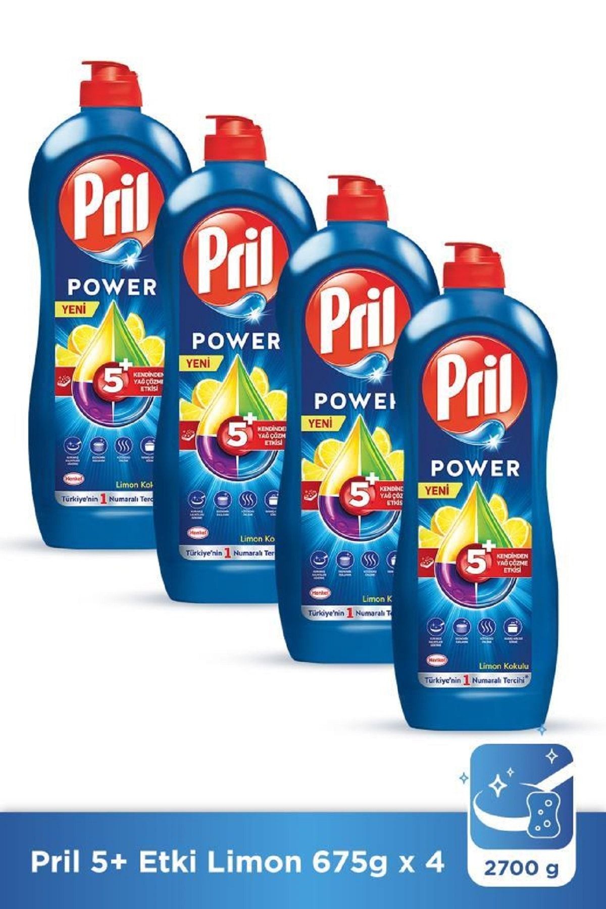 Pril Elde Yıkama Sıvı Bulaşık Deterjanı 4 x 675g Limon 5+ Etki, Kendinden Yağ Çözme Etkisi