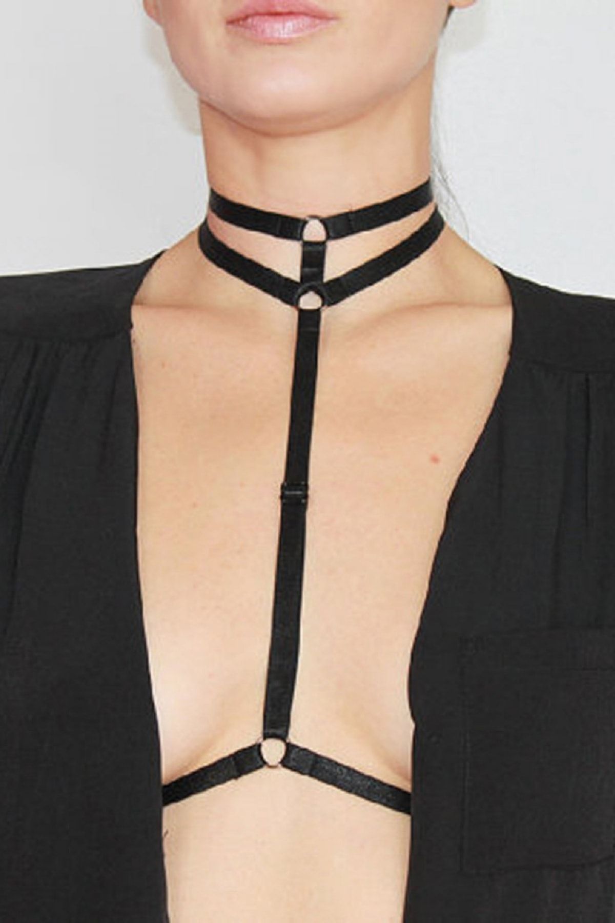 The She Deri İç Giyim Büyük Beden Boyunda Çift Sıralı Şık Lastik Harness - Apftbs84