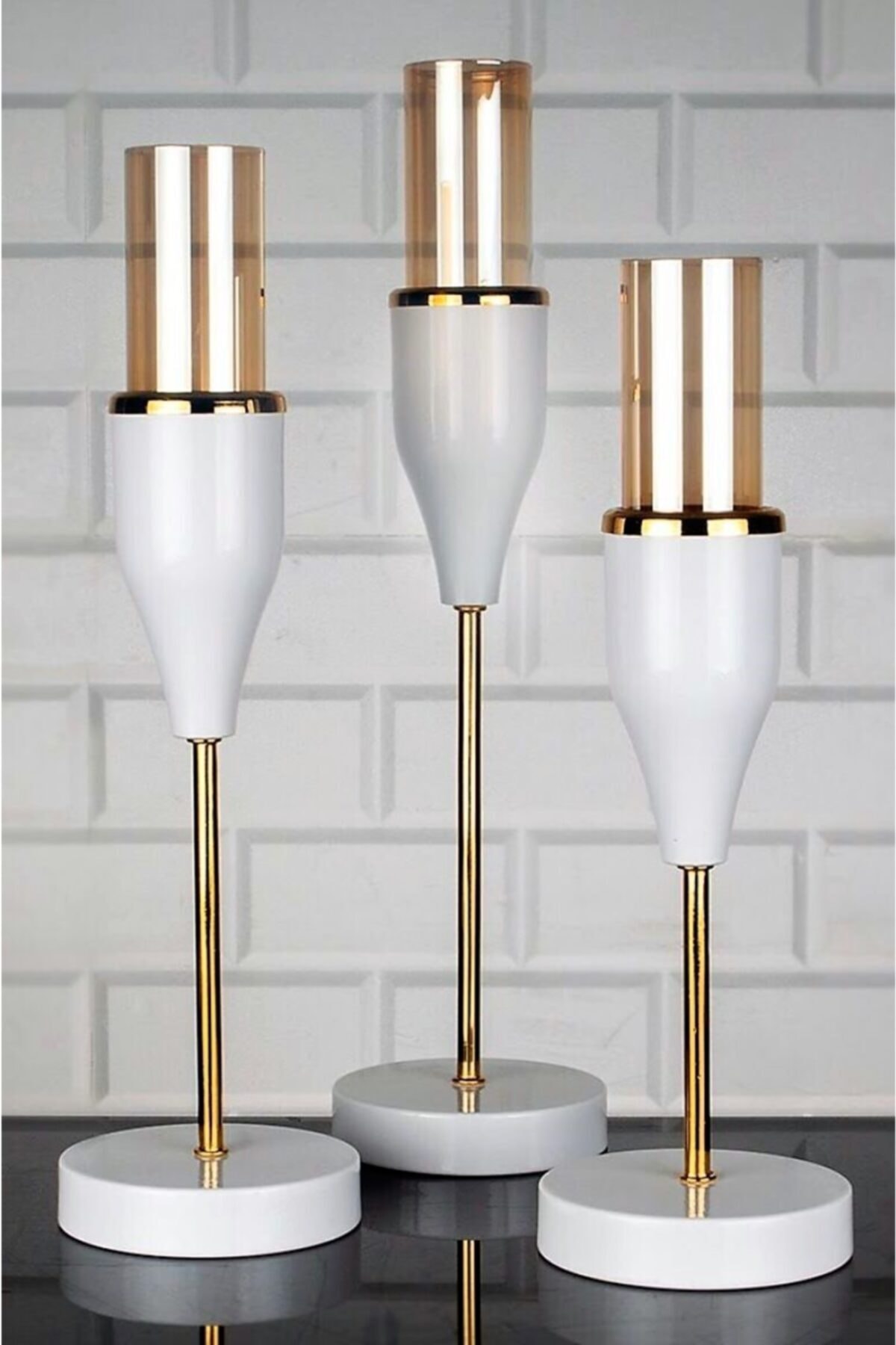 Olcay Home Beyaz Gold 3 Lü Şamdan Veya Mumluk