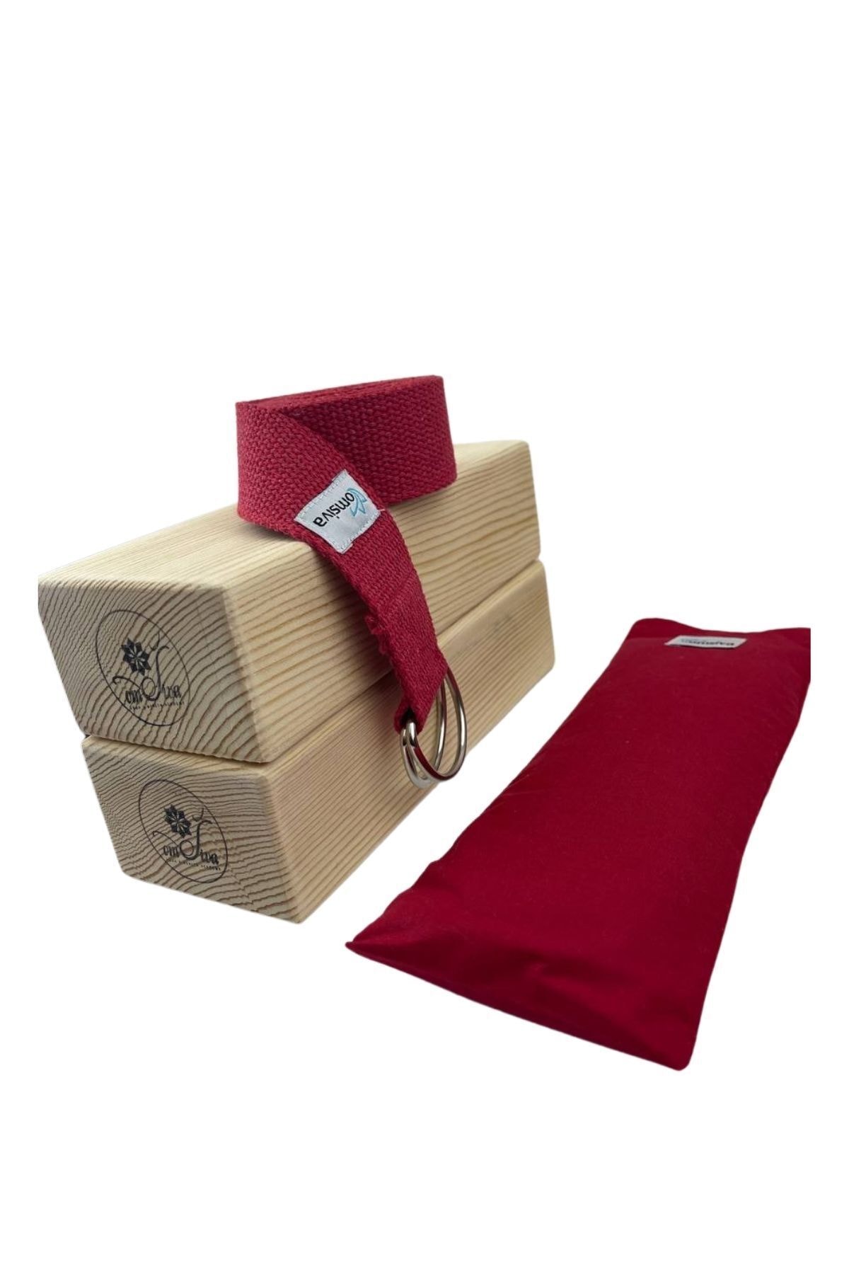 OmSiva Yoga Set Kırmızı 2 Adet Blok Çift Katlı Yıkanabilir Lavantalı Yoga Göz Yastığı Yoga Kemeri