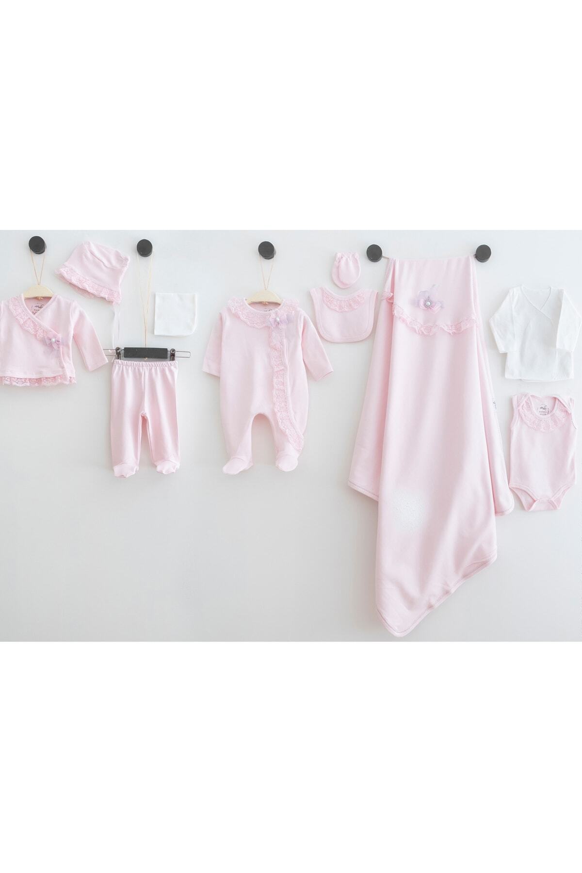 MİNİBORN Yeni Doğan Kız Karyoka Dikişli Pembe Onlu Set