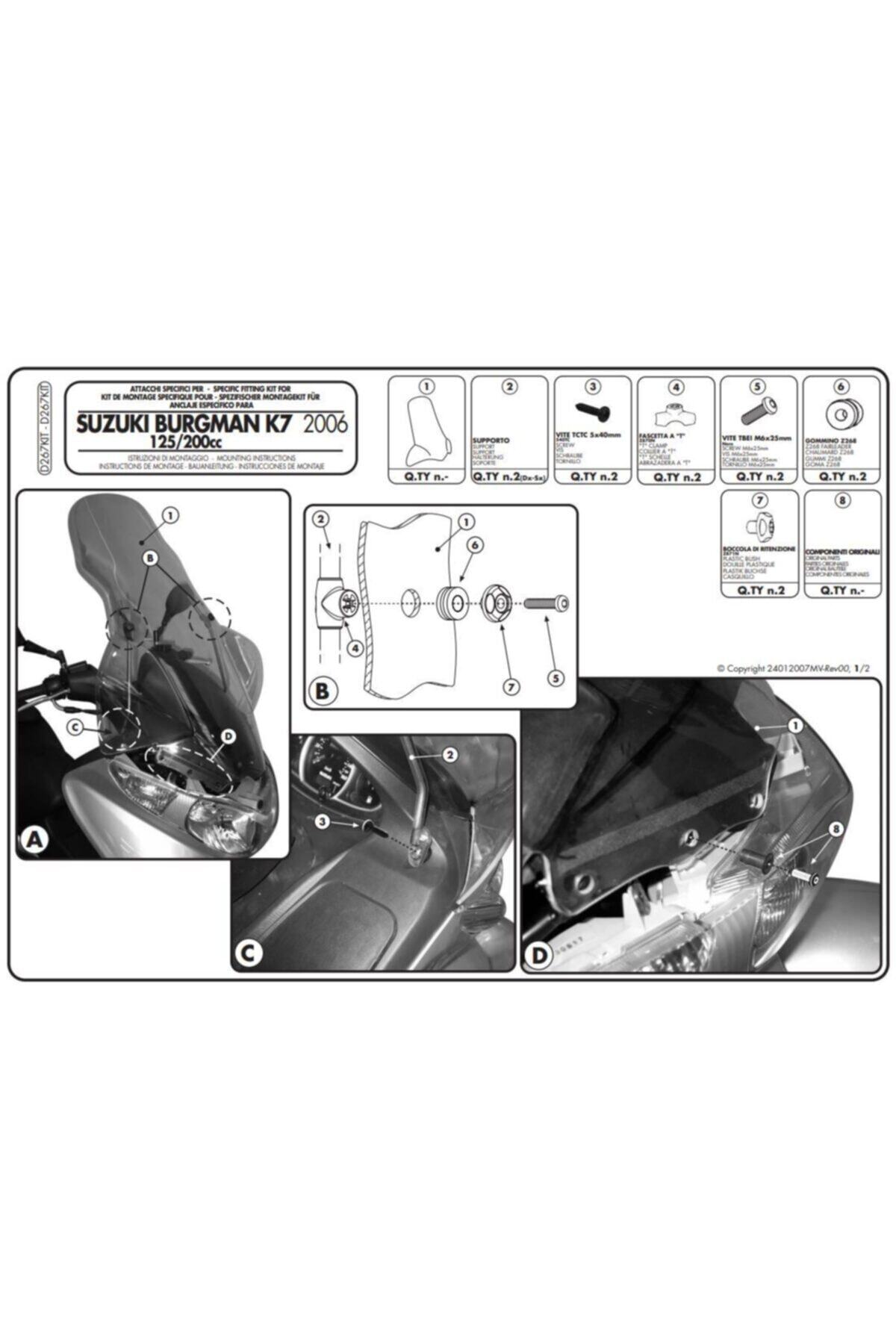 Givi D267kit Suzuki Burgman 125-200 Abs (14-20) Rüzgar Siperlik Bağlanti