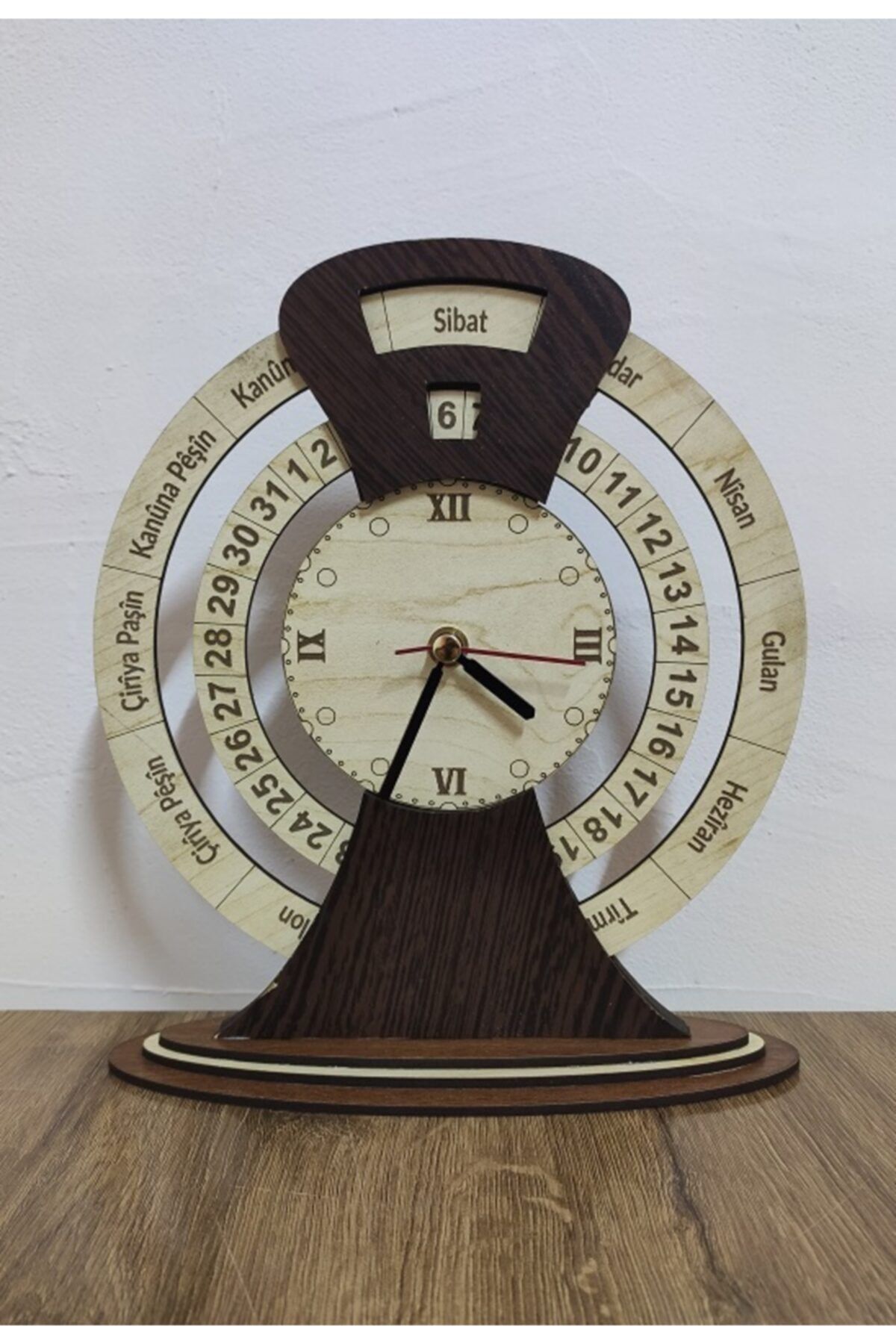 ZERYA Kürtçe Özel Ahşap Saat - Masaüstü 20 Cm