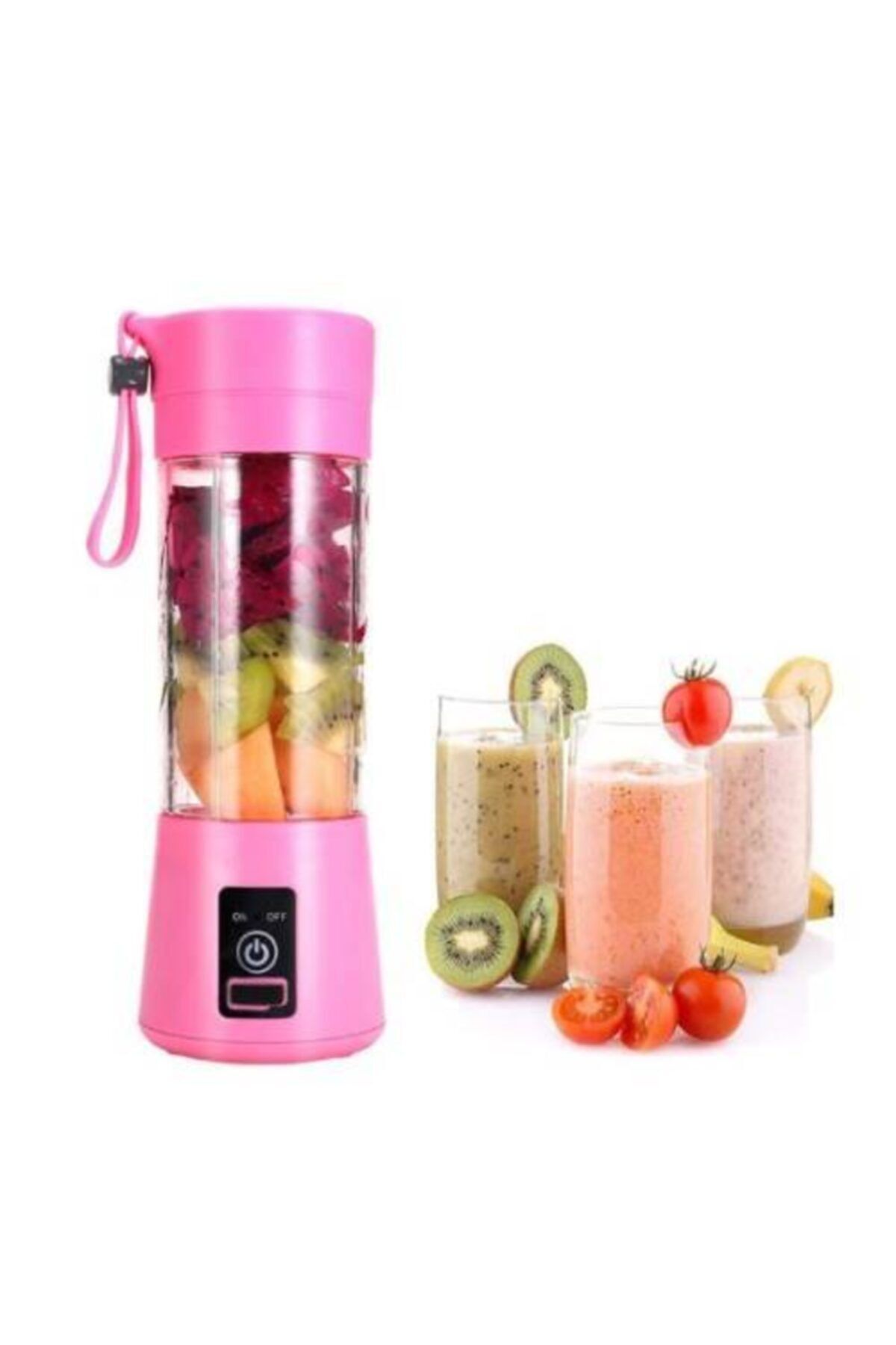 DAPYY STORE Portatif Taşınabilir El Blender 380 Ml Usb Şarjlı Blender 4 Bıçaklı Pembe