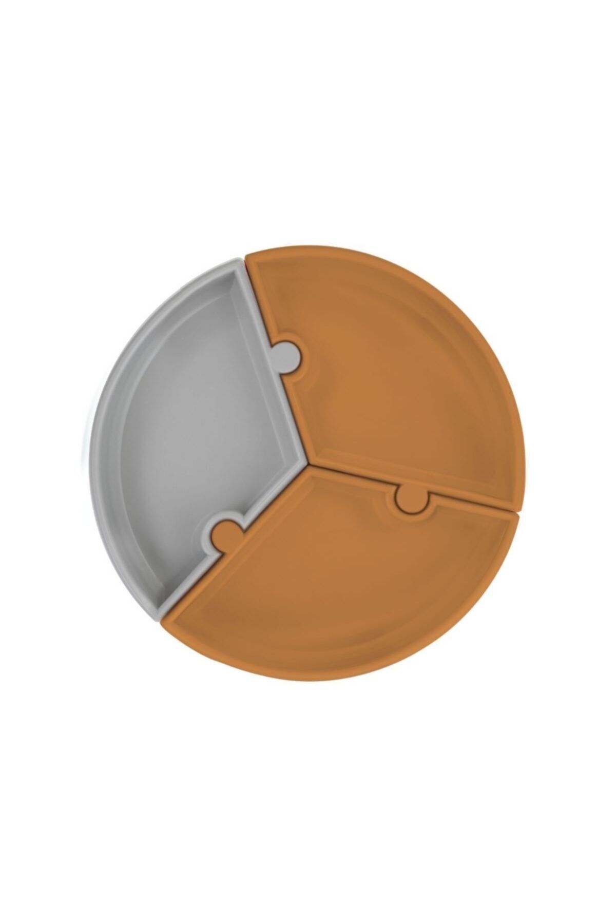 Oioi Puzzle Vakum Tabanlı Silikon Tabak - Woody Brown/gri