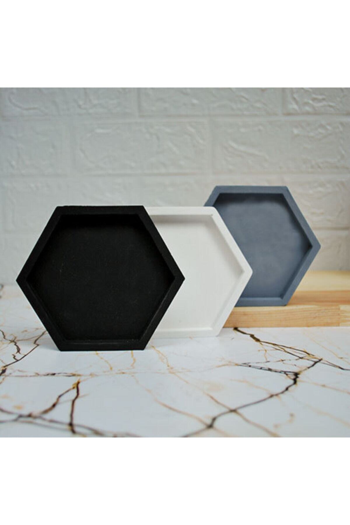 MUDİTA Beton Döküm 3'lü Bardak Altlığı Altıgen Mum Tabağı